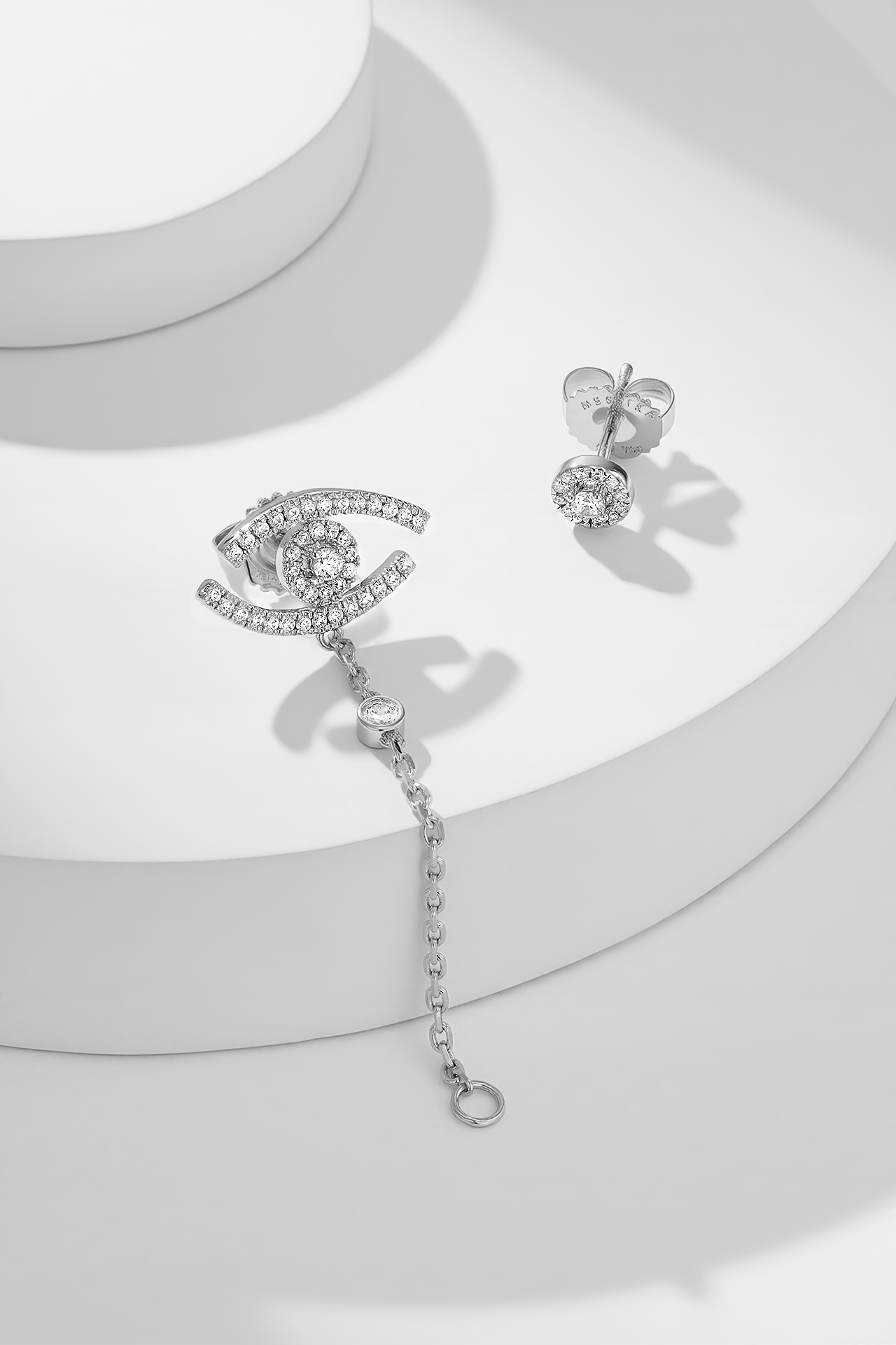 Messika Lucky Eye earrings 18K white gold white diamond 3cm drop length