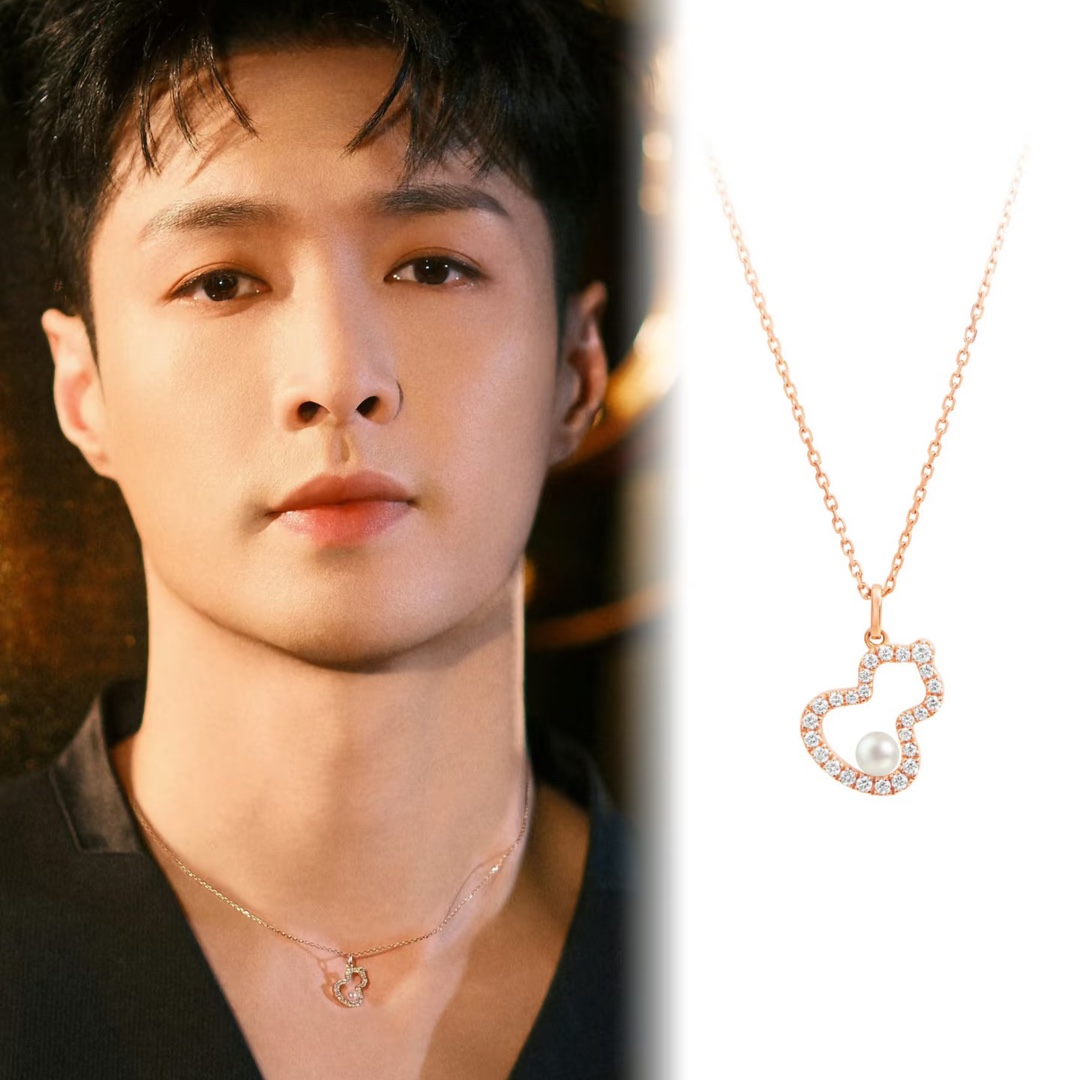 Qeelin Wulu necklace rose gold metal clear diamond accents white freshwater pearl 42cm with 2cm extender