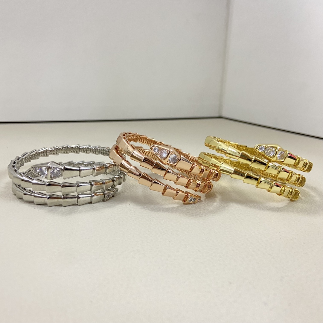 Bvlgari Serpenti Viper bracelet Silver-toned metal with clear cubic zirconia rose gold-toned metal with clear cubic zirconia yellow gold-toned metal with clear cubic zirconia M