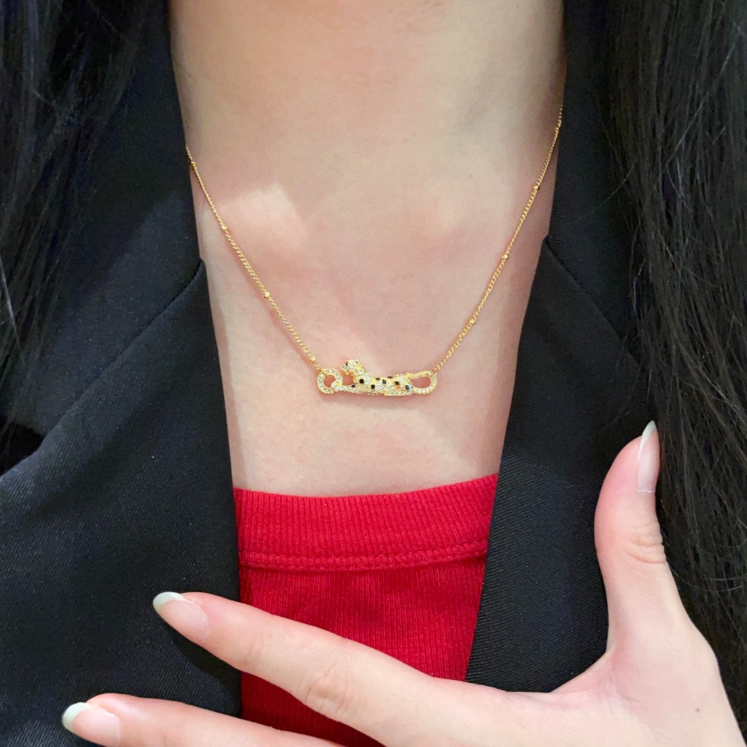 Cartier Panthere de Cartier necklace 18K yellow gold clear diamond pave black onyx spots 42cm with 5cm extender