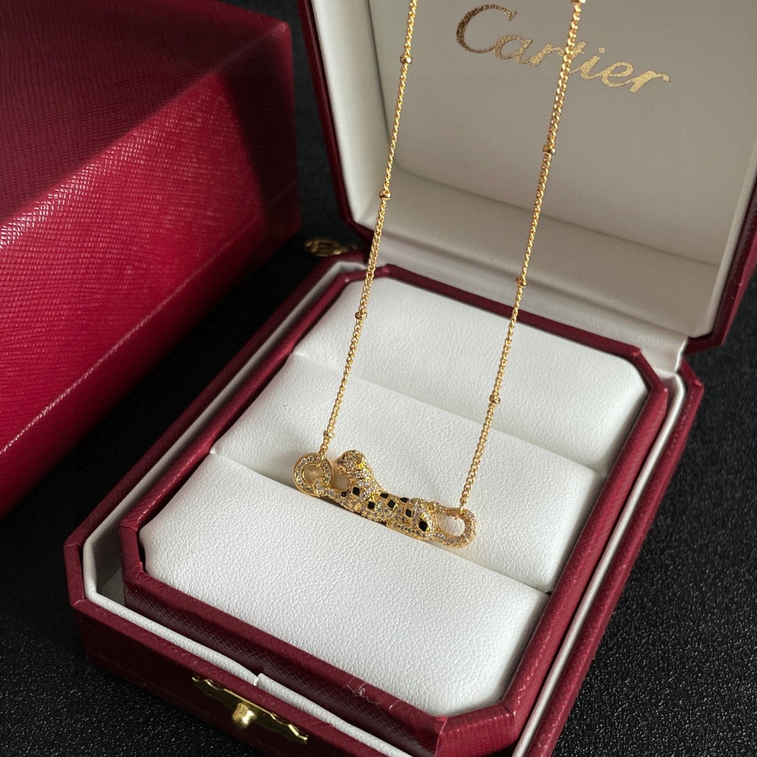 Cartier Panthere de Cartier necklace 18K yellow gold clear diamond pave black onyx spots 42cm with 5cm extender