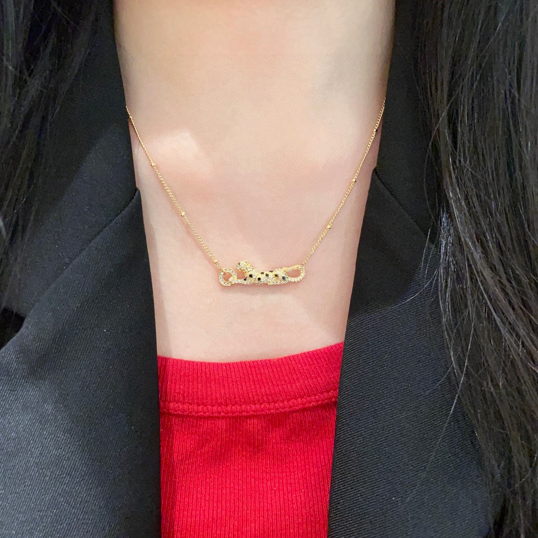 Cartier Panthere de Cartier necklace 18K yellow gold clear diamond pave black onyx spots 42cm with 5cm extender