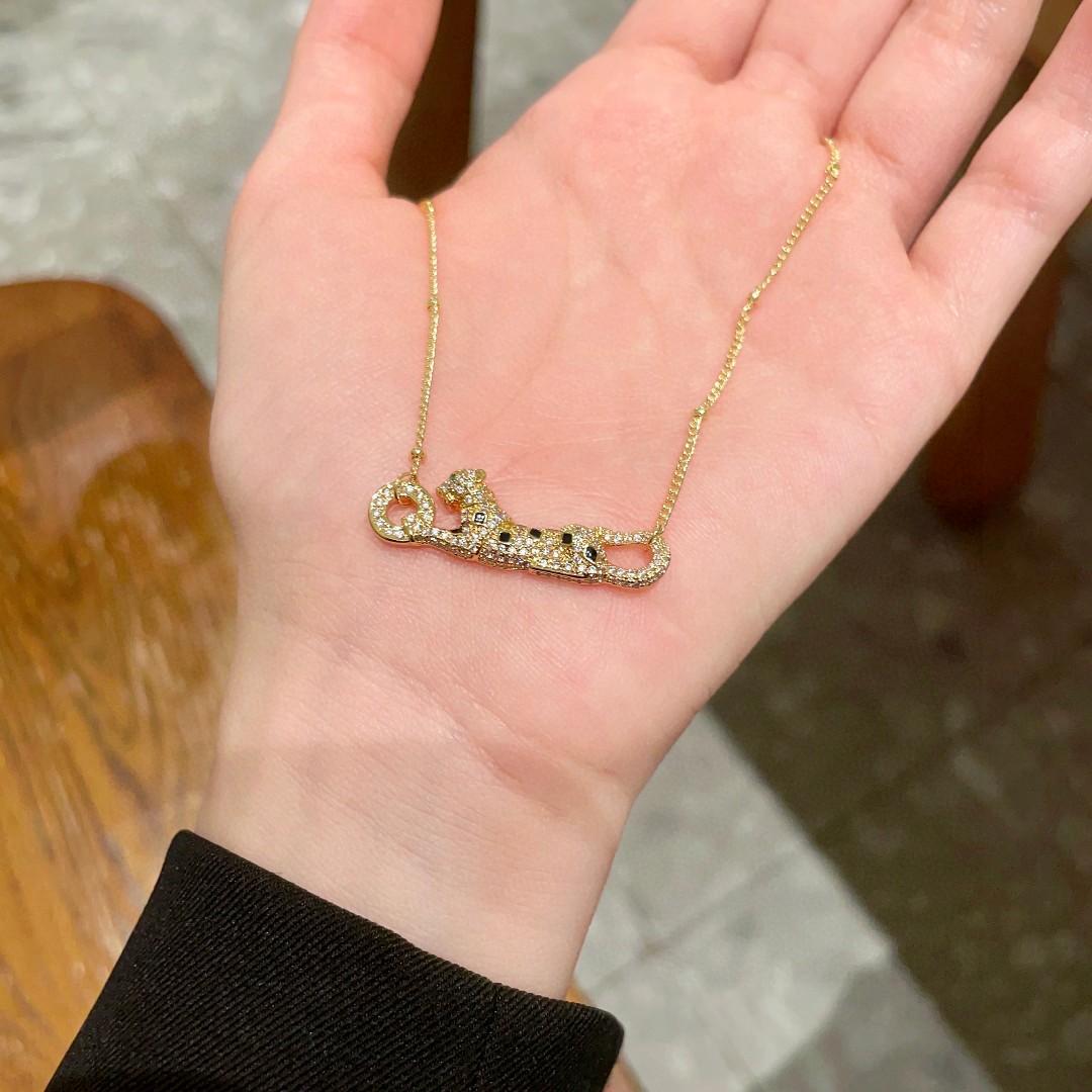 Cartier Panthere de Cartier necklace 18K yellow gold clear diamond pave black onyx spots 42cm with 5cm extender
