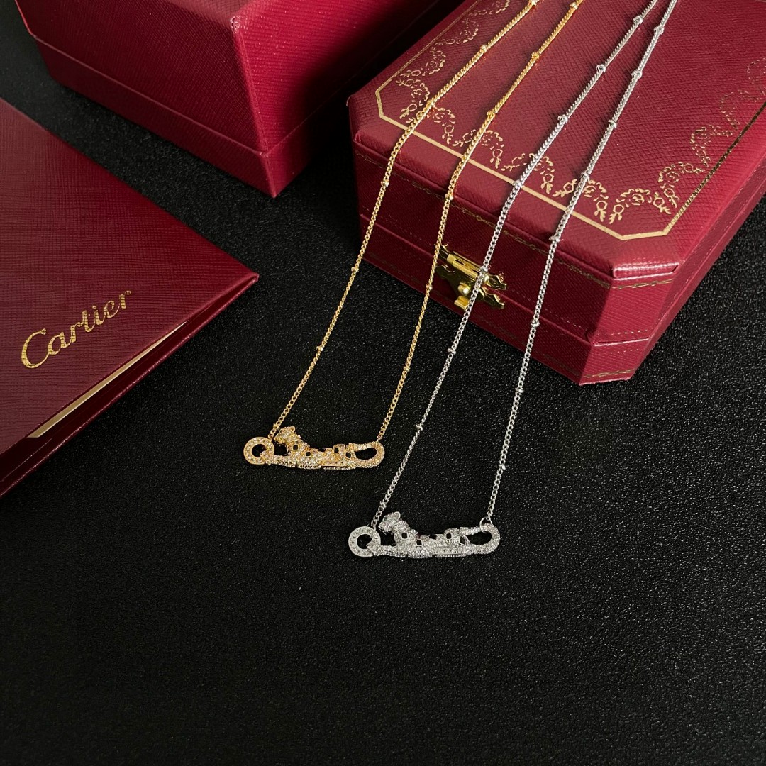 Cartier Panthere de Cartier necklace 18K yellow gold clear diamond pave black onyx spots 42cm with 5cm extender