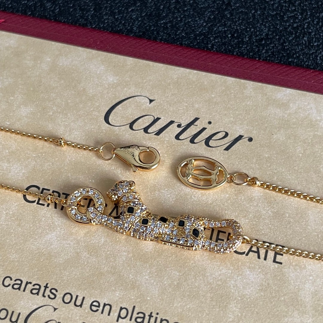 Cartier Panthere de Cartier necklace 18K yellow gold clear diamond pave black onyx spots 42cm with 5cm extender