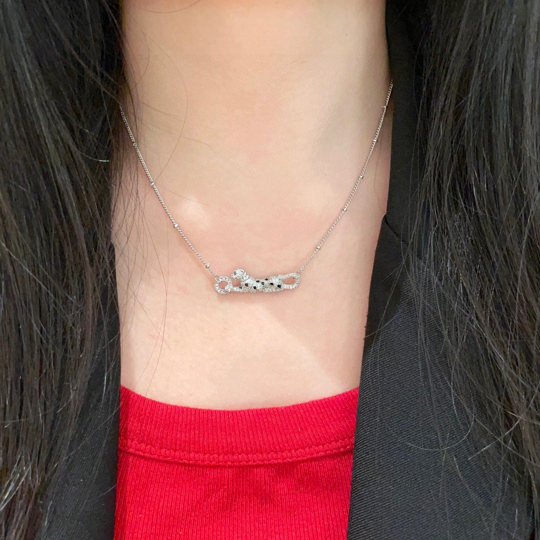 Cartier Panthere de Cartier necklace 18K white gold diamond black onyx 42cm
