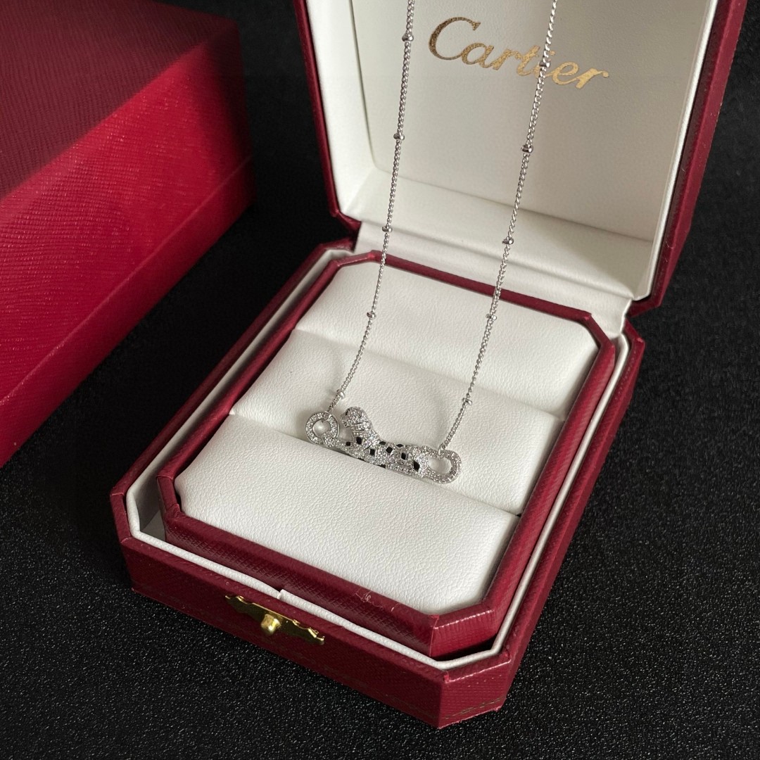 Cartier Panthere de Cartier necklace 18K white gold diamond black onyx 42cm