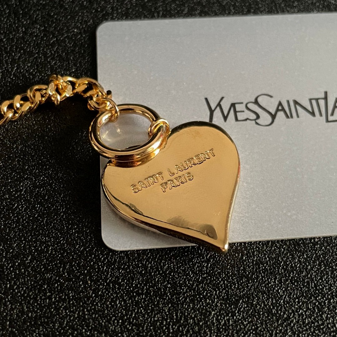 Saint Laurent YSL Logo Pave Heart Toggle Necklace necklace Gold-tone metal with clear pave crystals 45cm