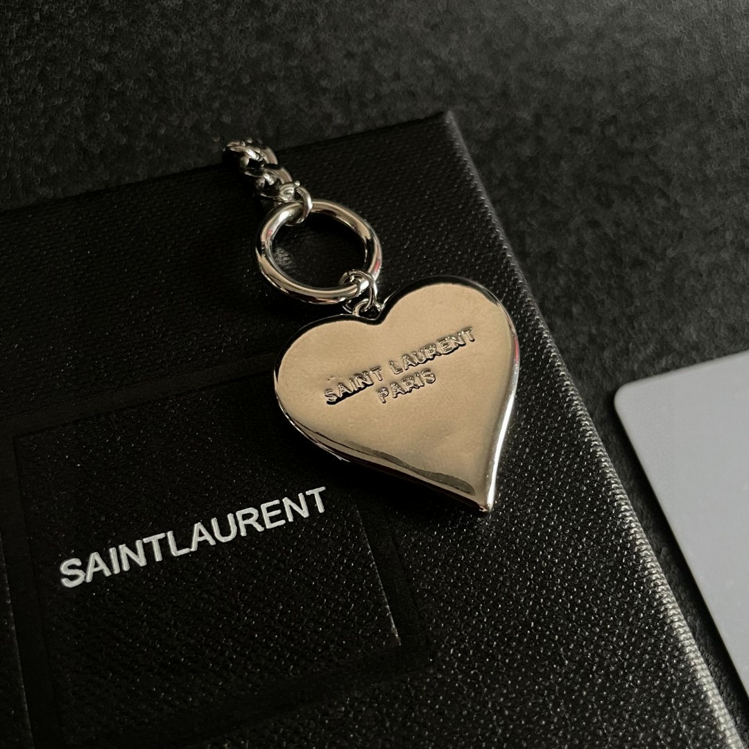 Saint Laurent YSL Logo Pave Heart Toggle Necklace necklace silver-toned metal with clear pave crystal stones 18 inches