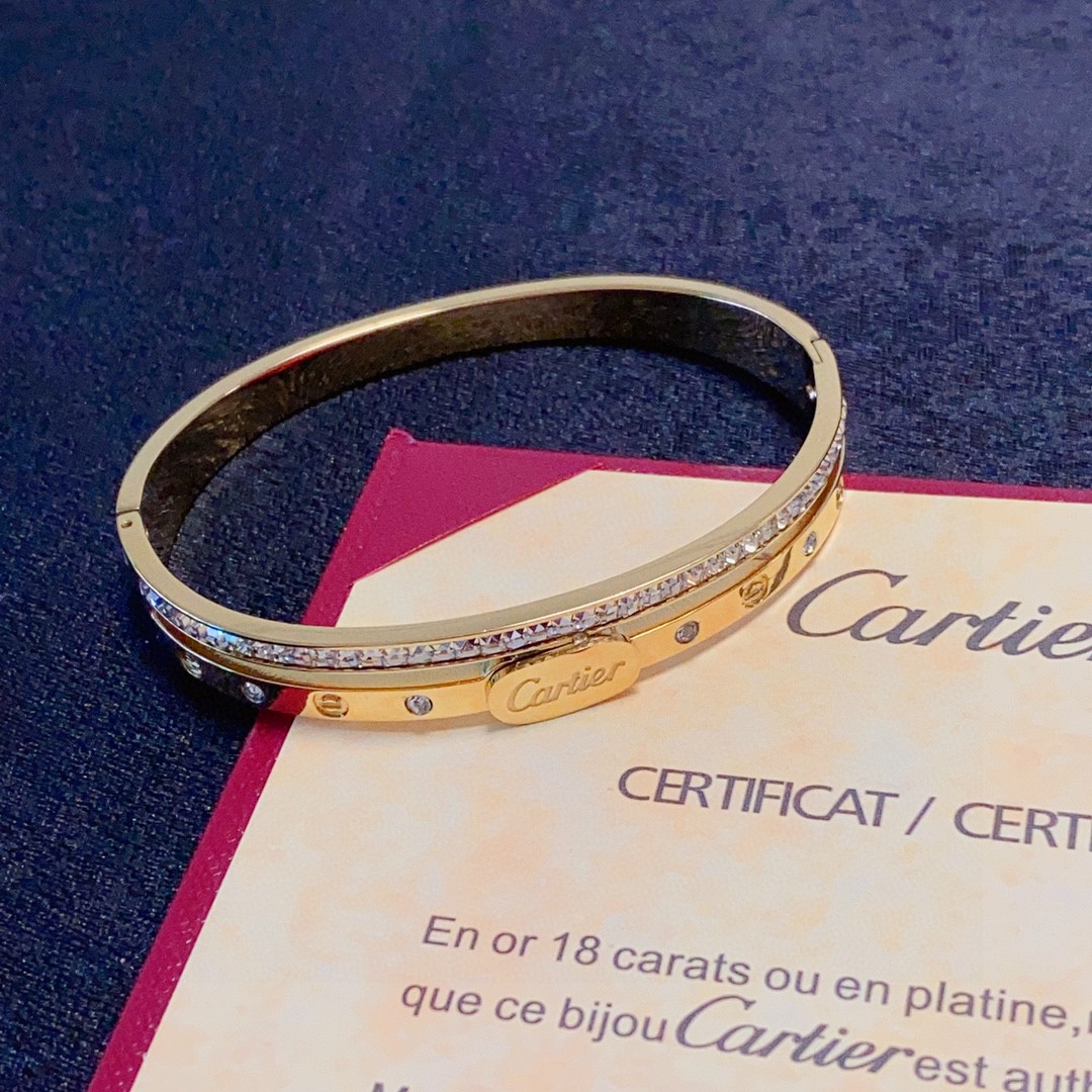 Cartier Love bracelet 18k yellow gold with clear diamond accents 17
