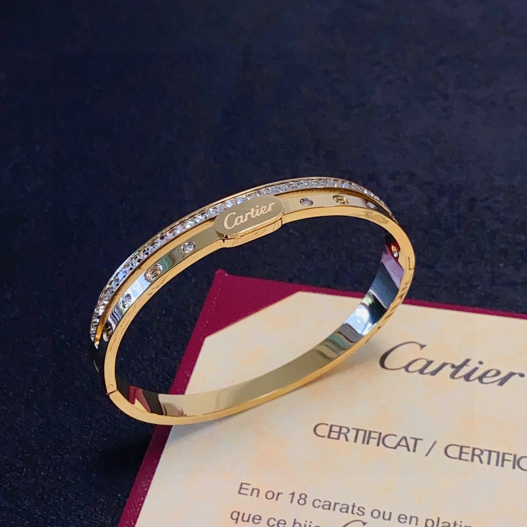 Cartier Love bracelet 18k yellow gold with clear diamond accents 17