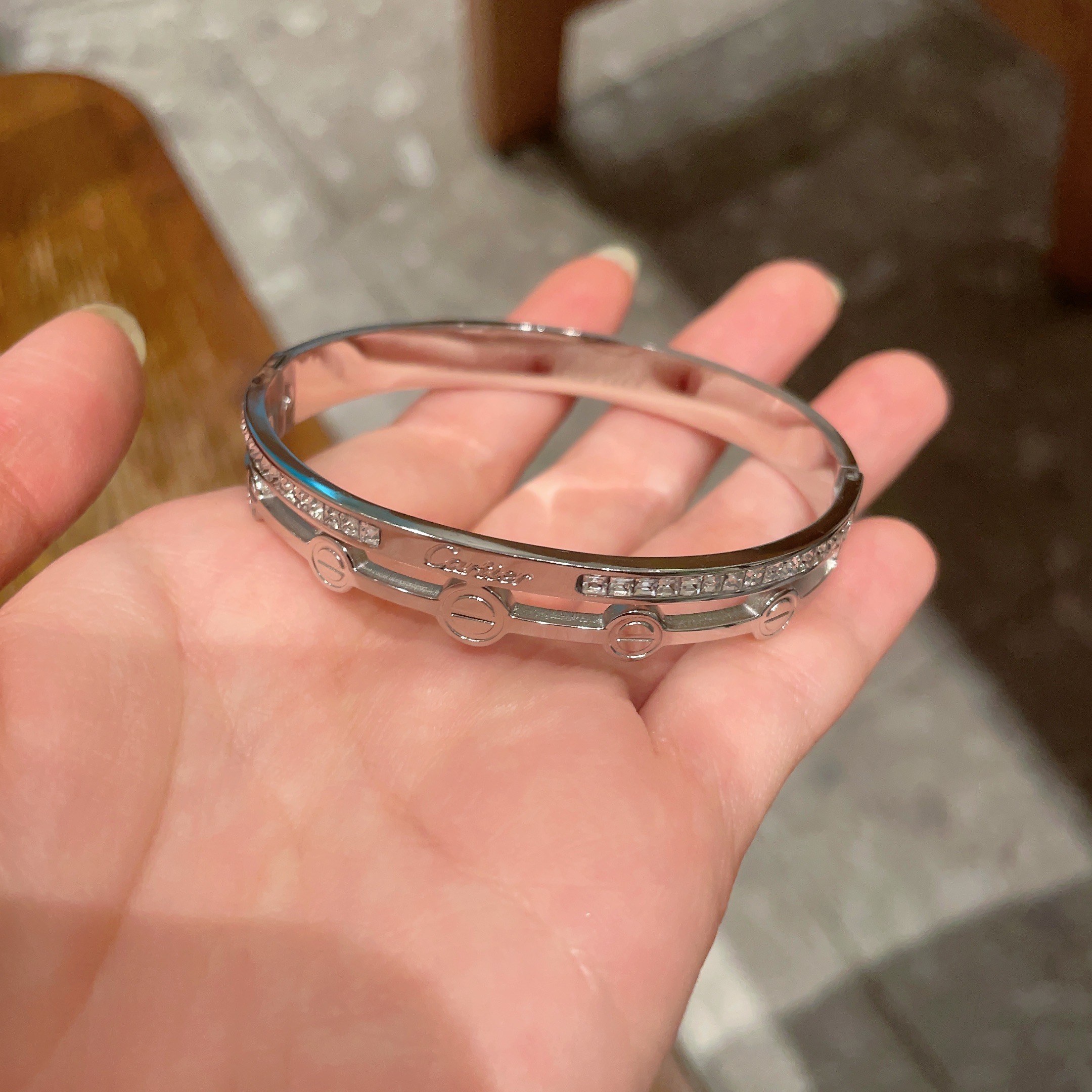 Cartier Love bracelet 18k white gold with clear diamonds 17