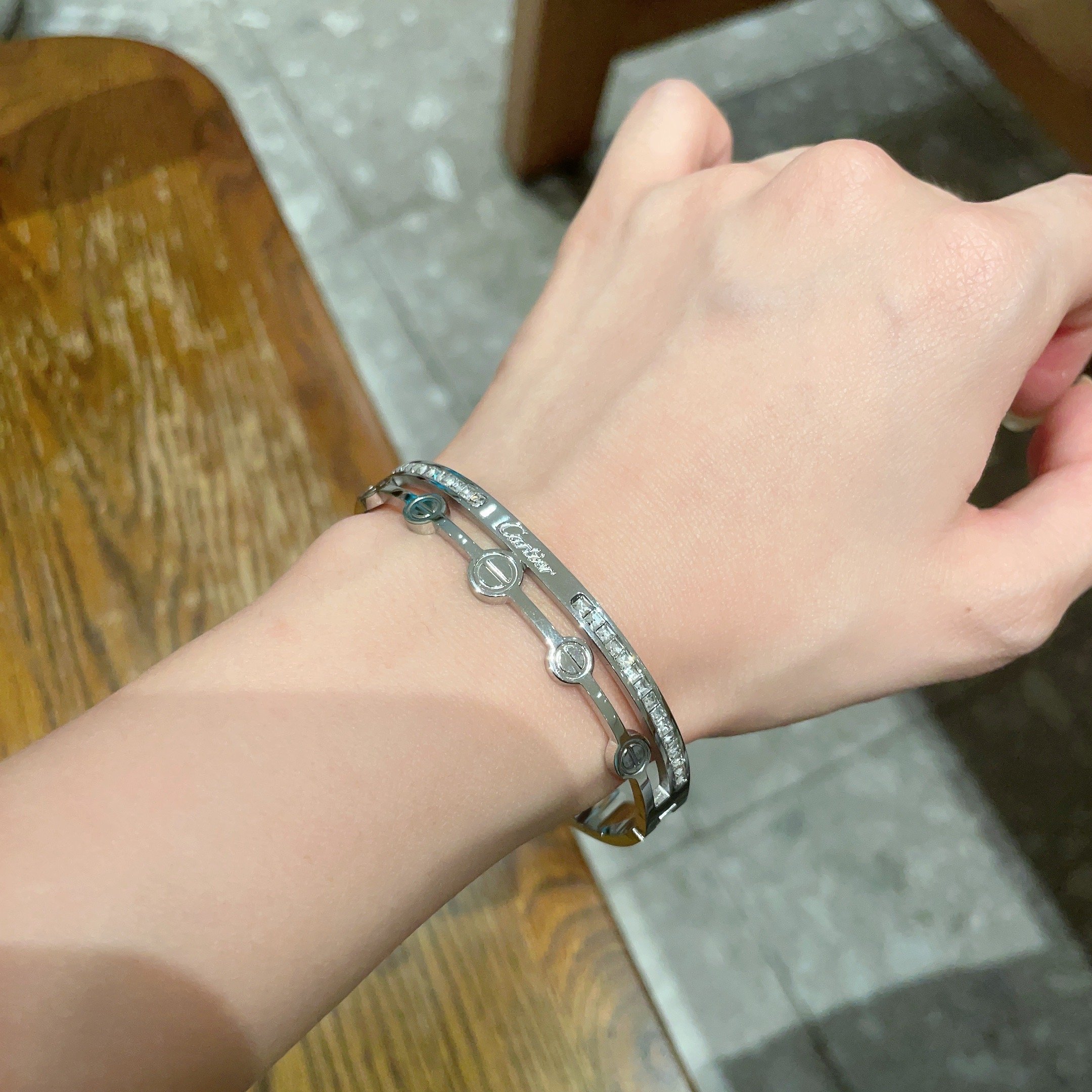 Cartier Love bracelet 18k white gold with clear diamonds 17