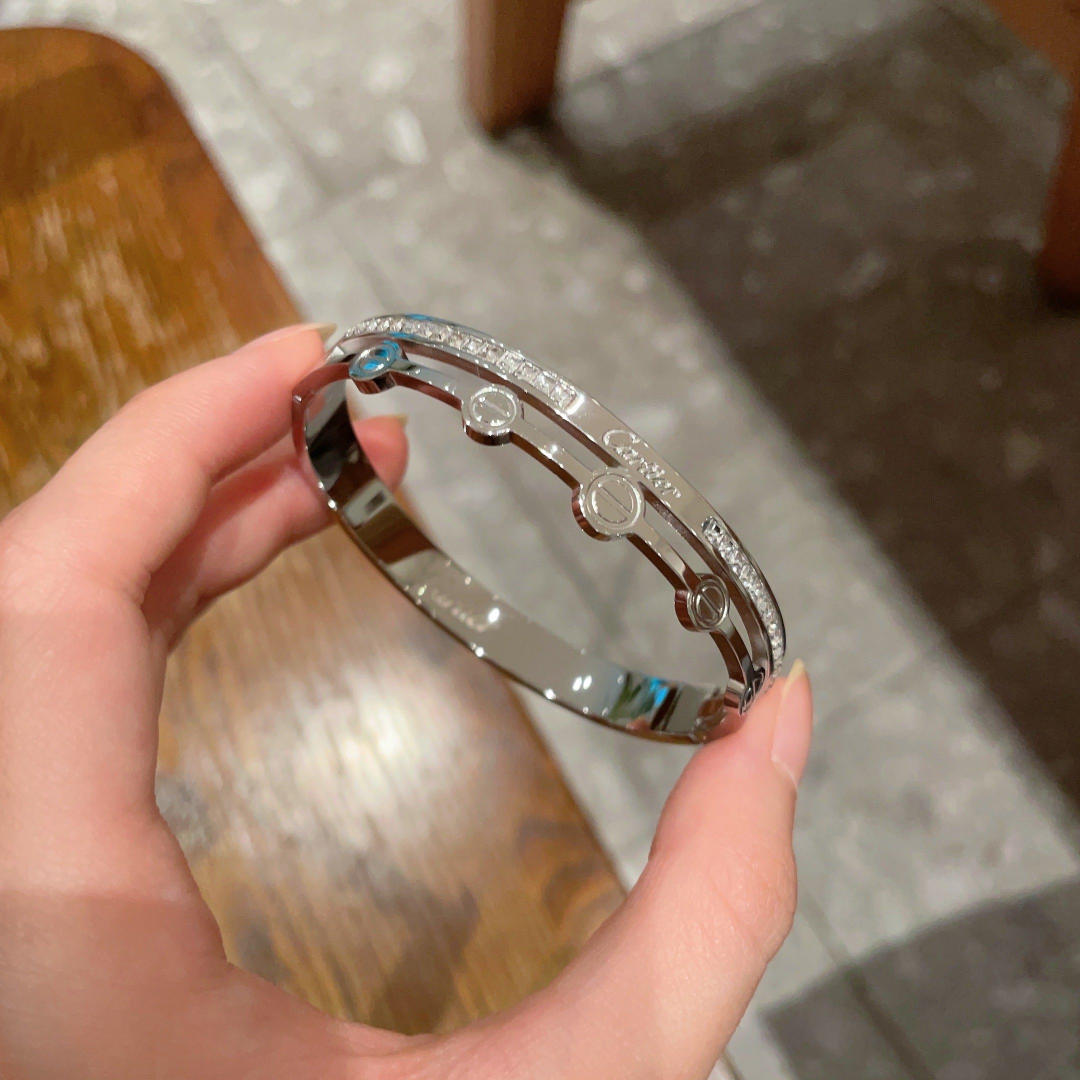 Cartier Love bracelet 18k white gold with clear diamonds 17
