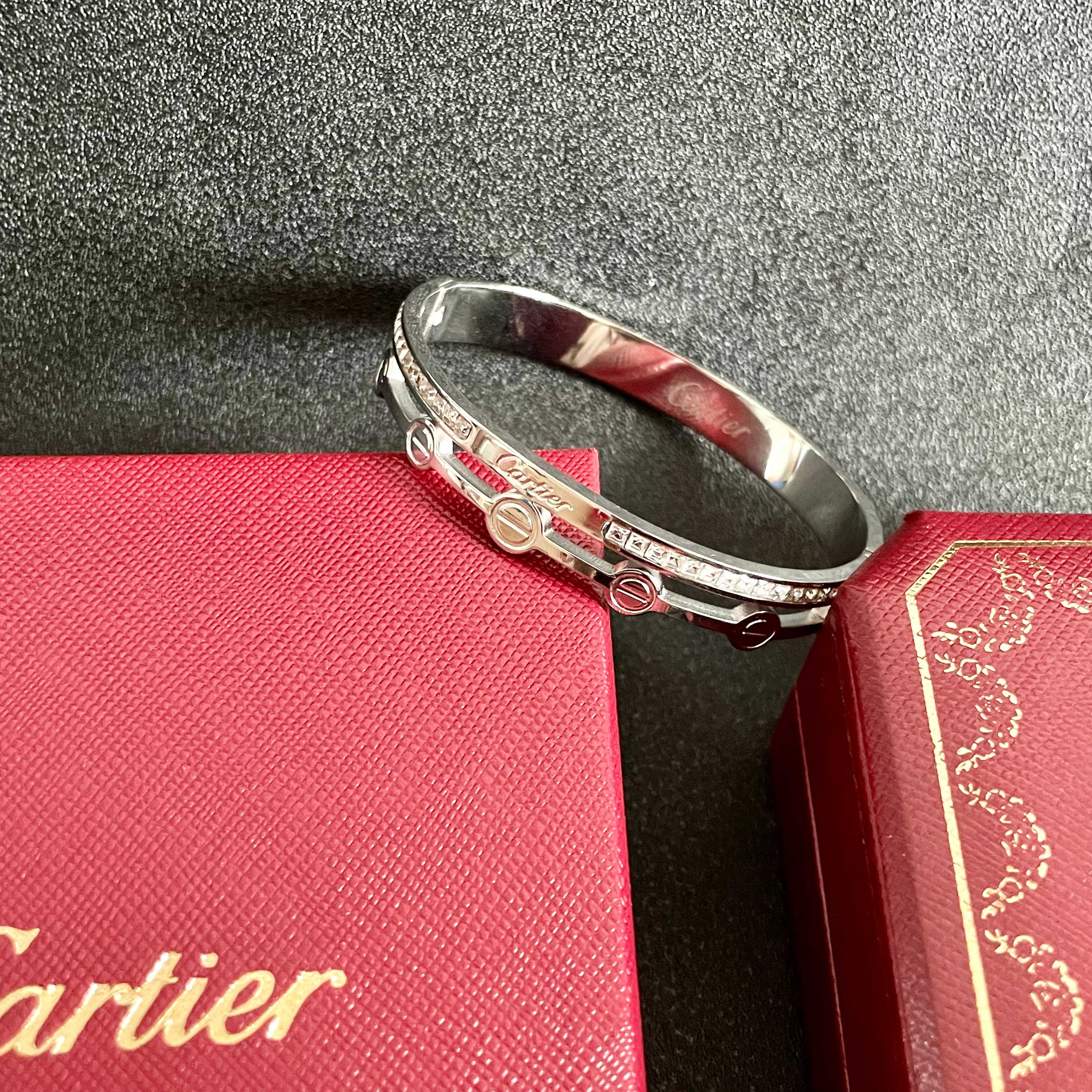 Cartier Love bracelet 18k white gold with clear diamonds 17