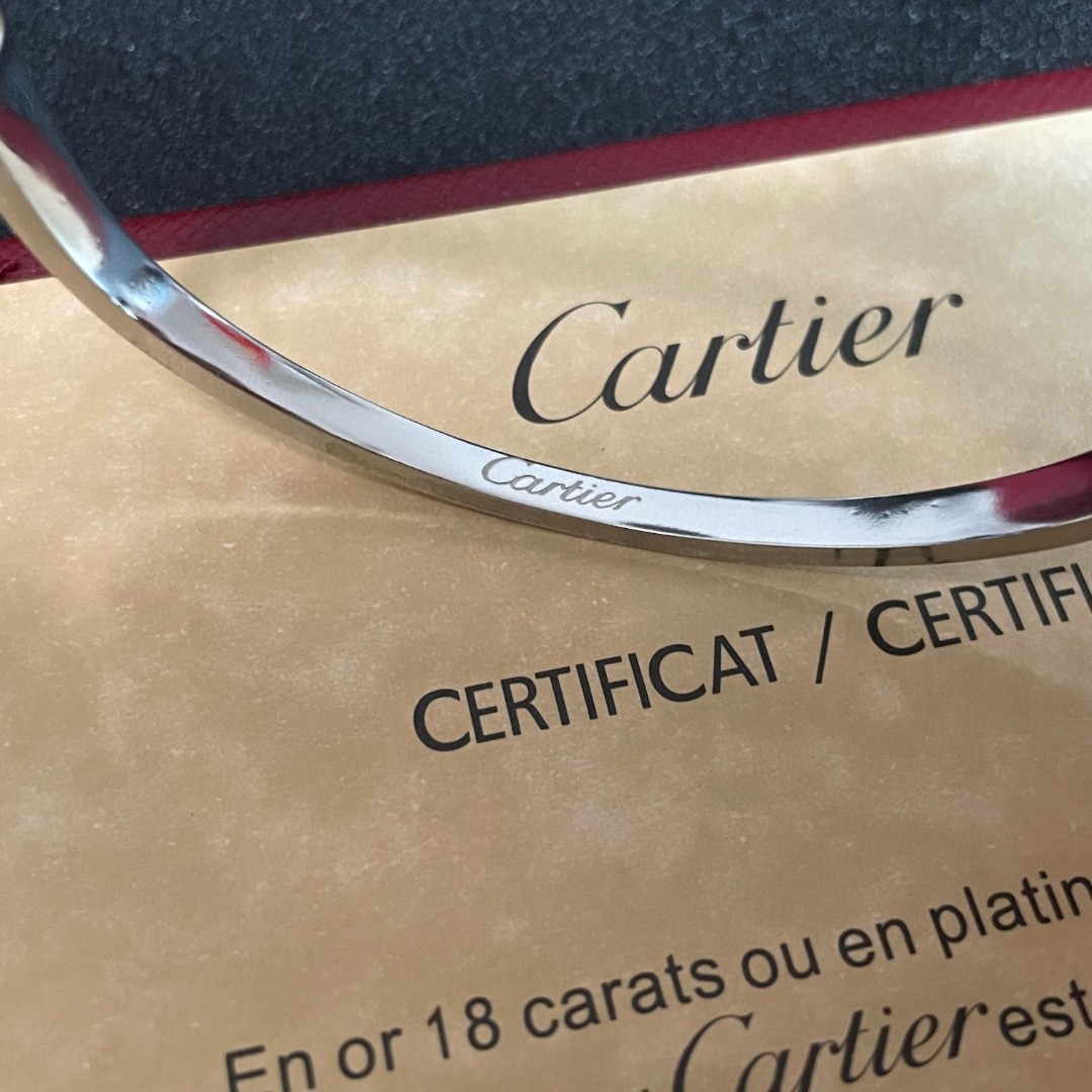 Cartier Love bracelet silver-toned metal with clear pave diamonds 17