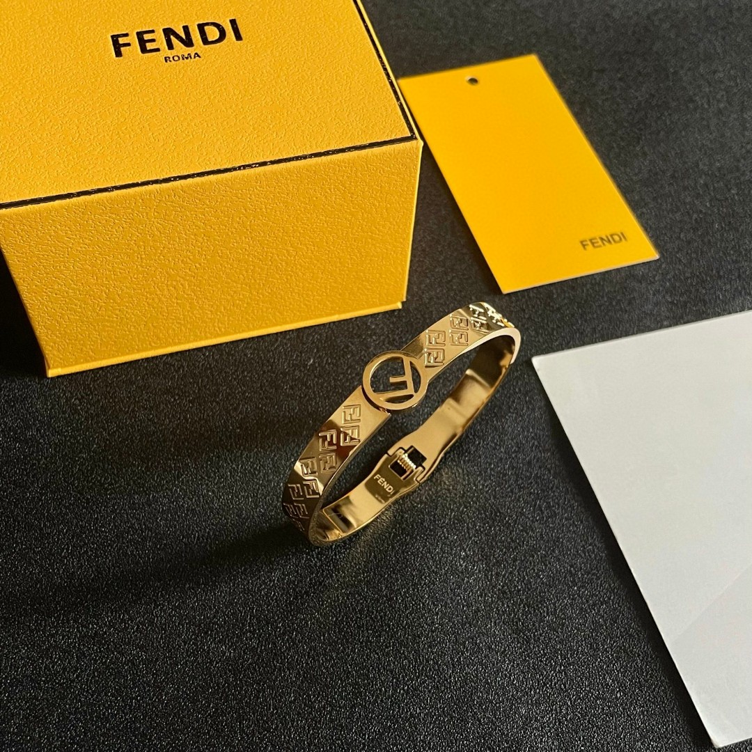 Fendi F is Fendi FF Monogram Bangle bracelet gold-tone metal no additional gemstones 17cm inner circumference