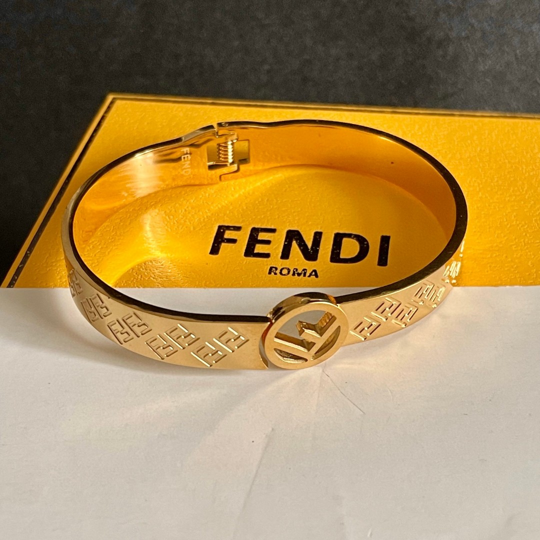 Fendi F is Fendi FF Monogram Bangle bracelet gold-tone metal no additional gemstones 17cm inner circumference