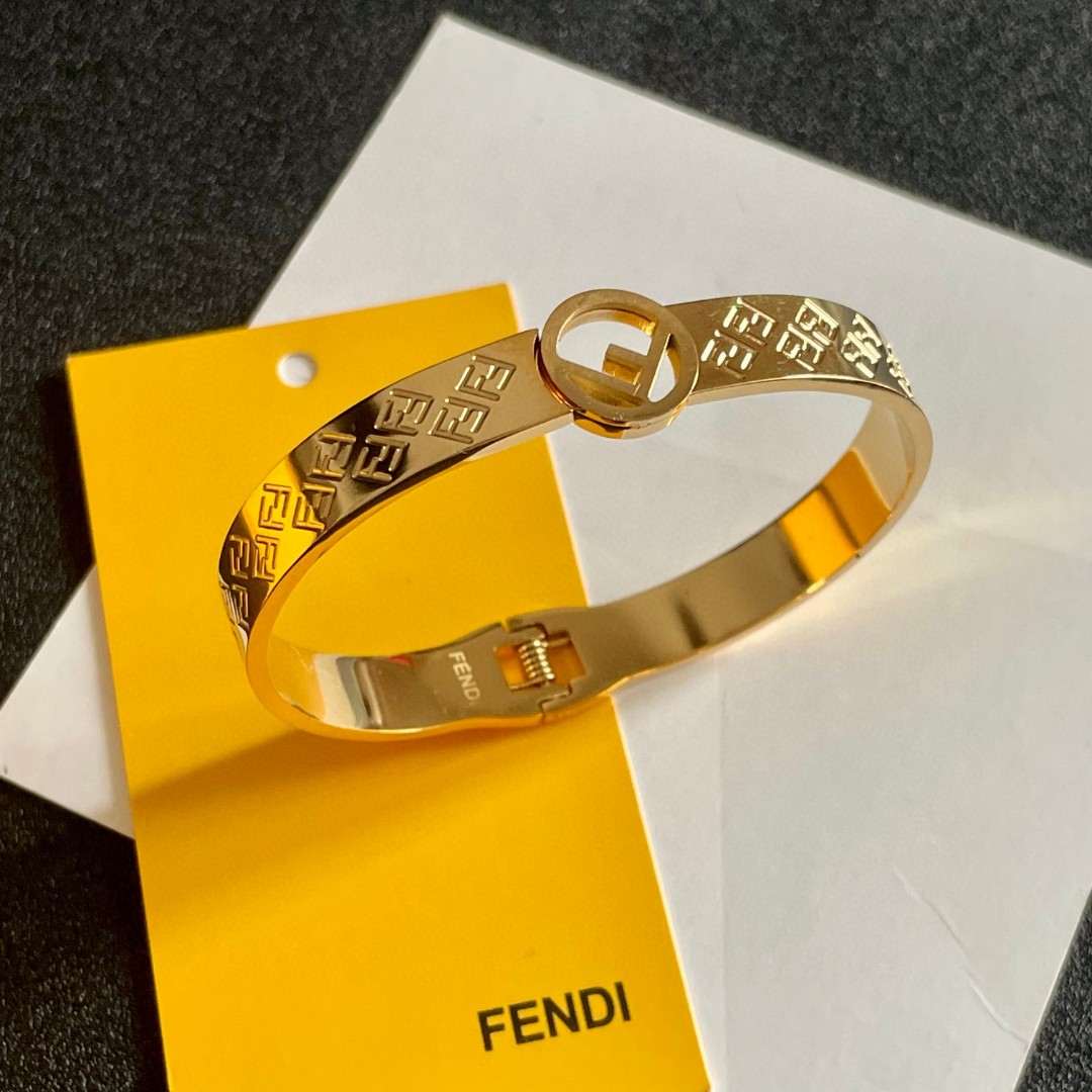 Fendi F is Fendi FF Monogram Bangle bracelet gold-tone metal no additional gemstones 17cm inner circumference