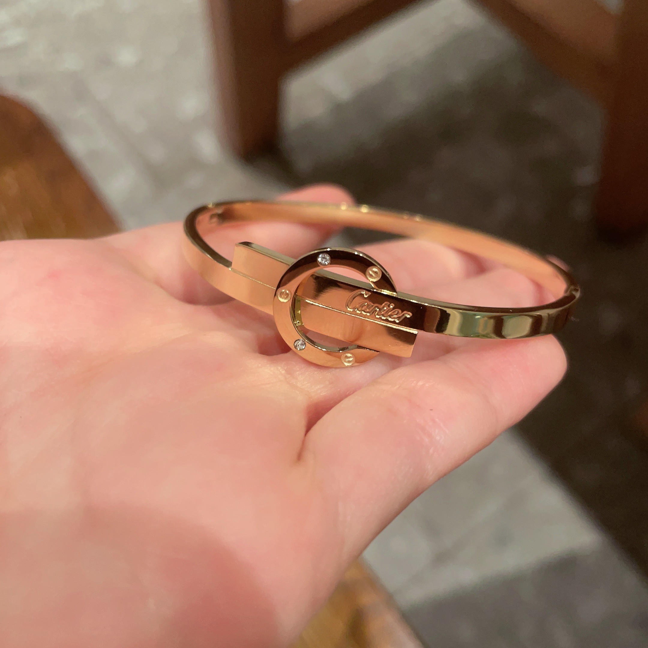 Cartier Love bracelet 18k yellow gold clear diamond accents 17