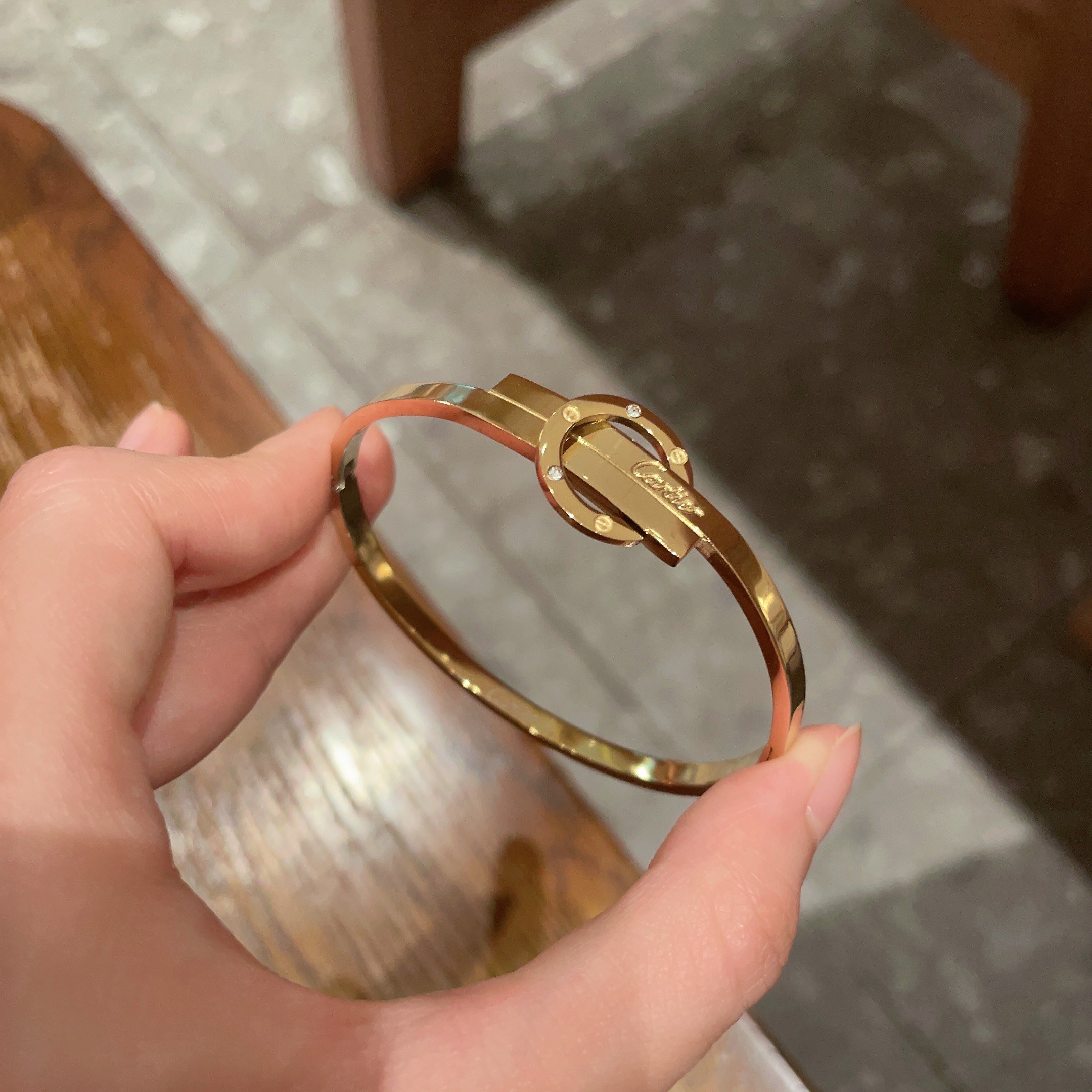 Cartier Love bracelet 18k yellow gold clear diamond accents 17