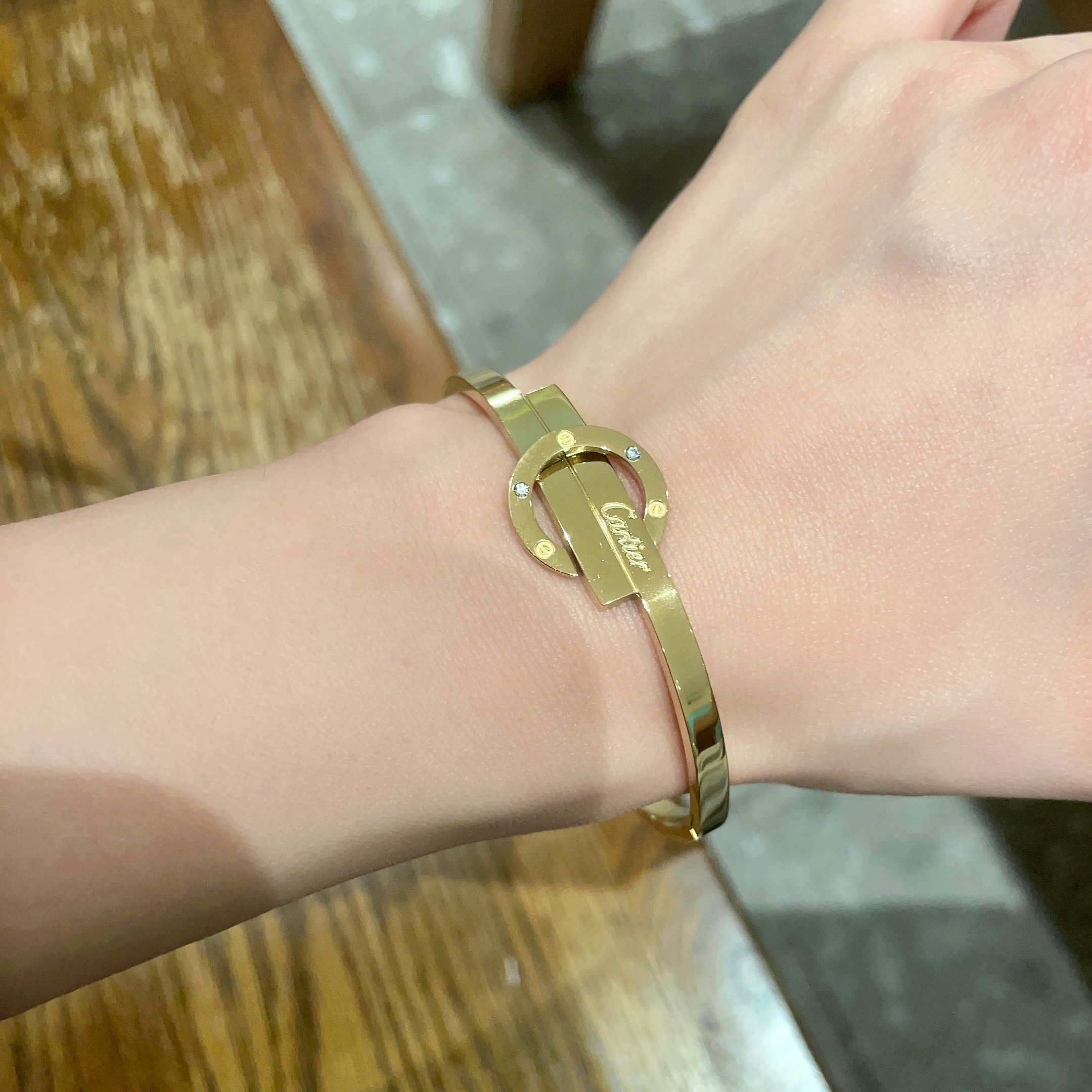 Cartier Love bracelet 18k yellow gold clear diamond accents 17