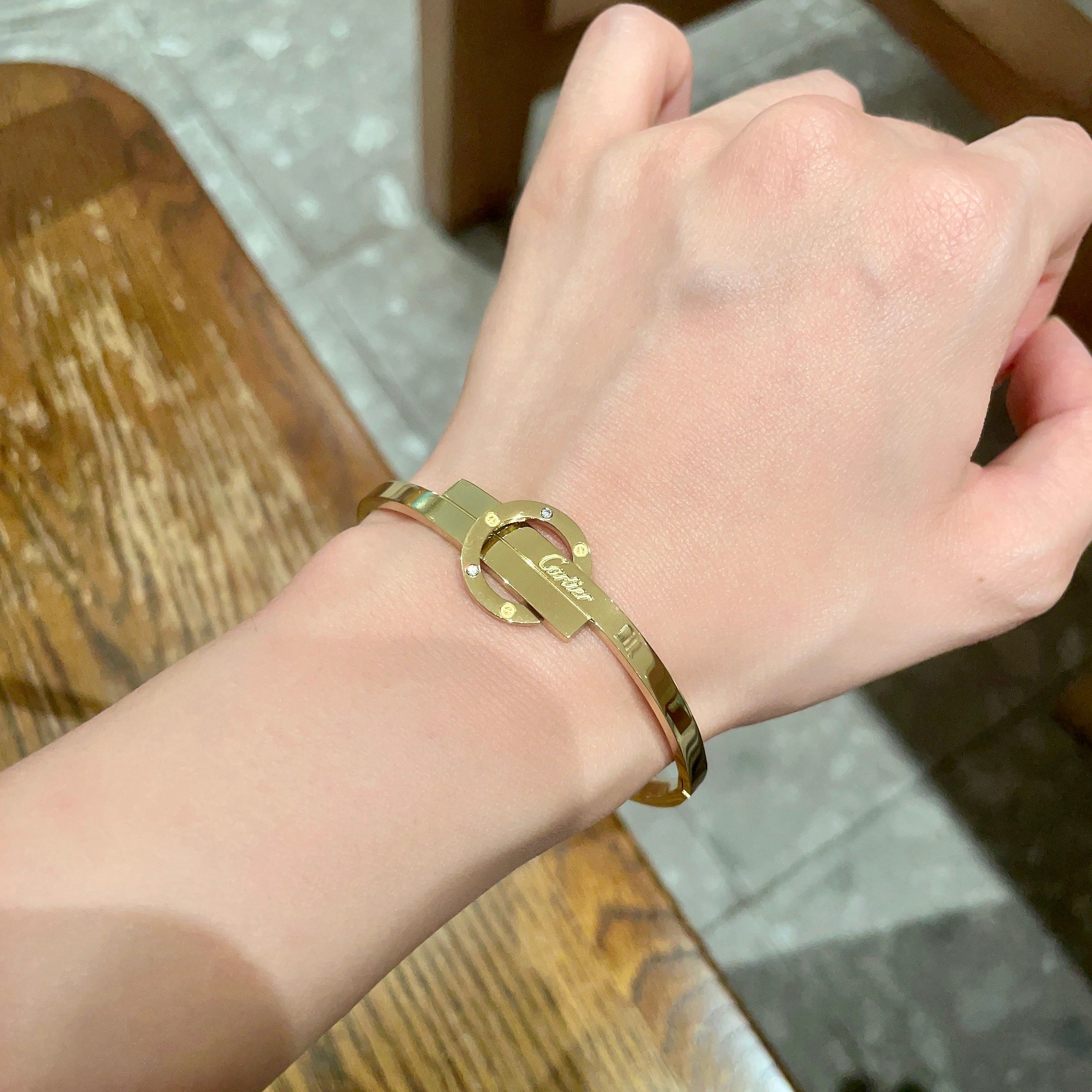 Cartier Love bracelet 18k yellow gold clear diamond accents 17