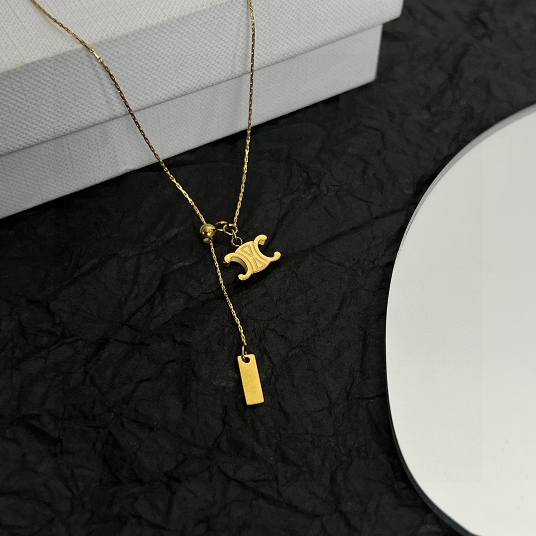 Celine Triomphe Lariat necklace gold-tone metal 40cm with 5cm extender