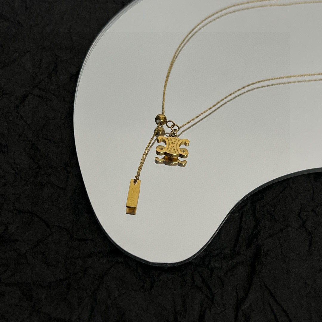 Celine Triomphe Lariat necklace gold-tone metal 40cm with 5cm extender