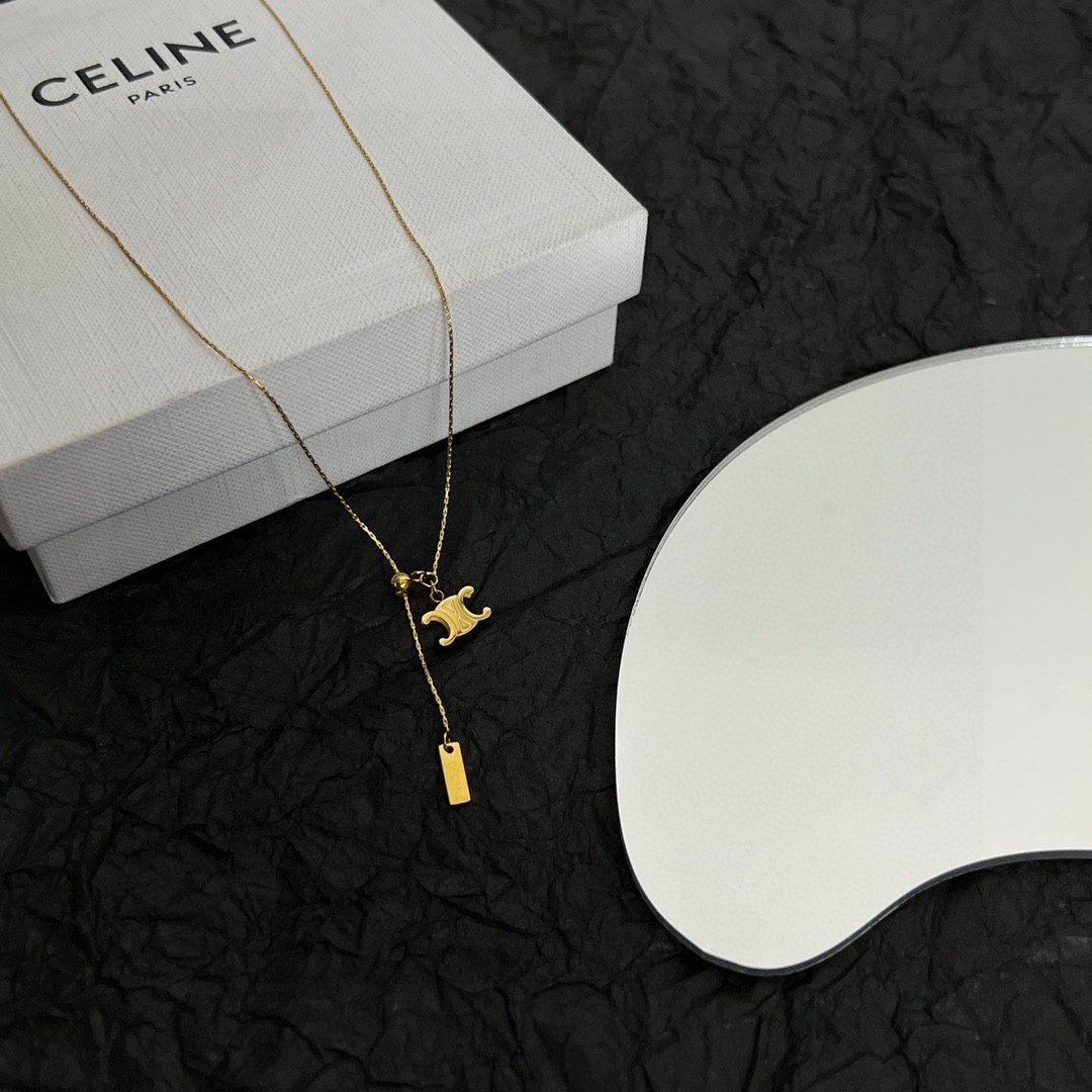 Celine Triomphe Lariat necklace gold-tone metal 40cm with 5cm extender