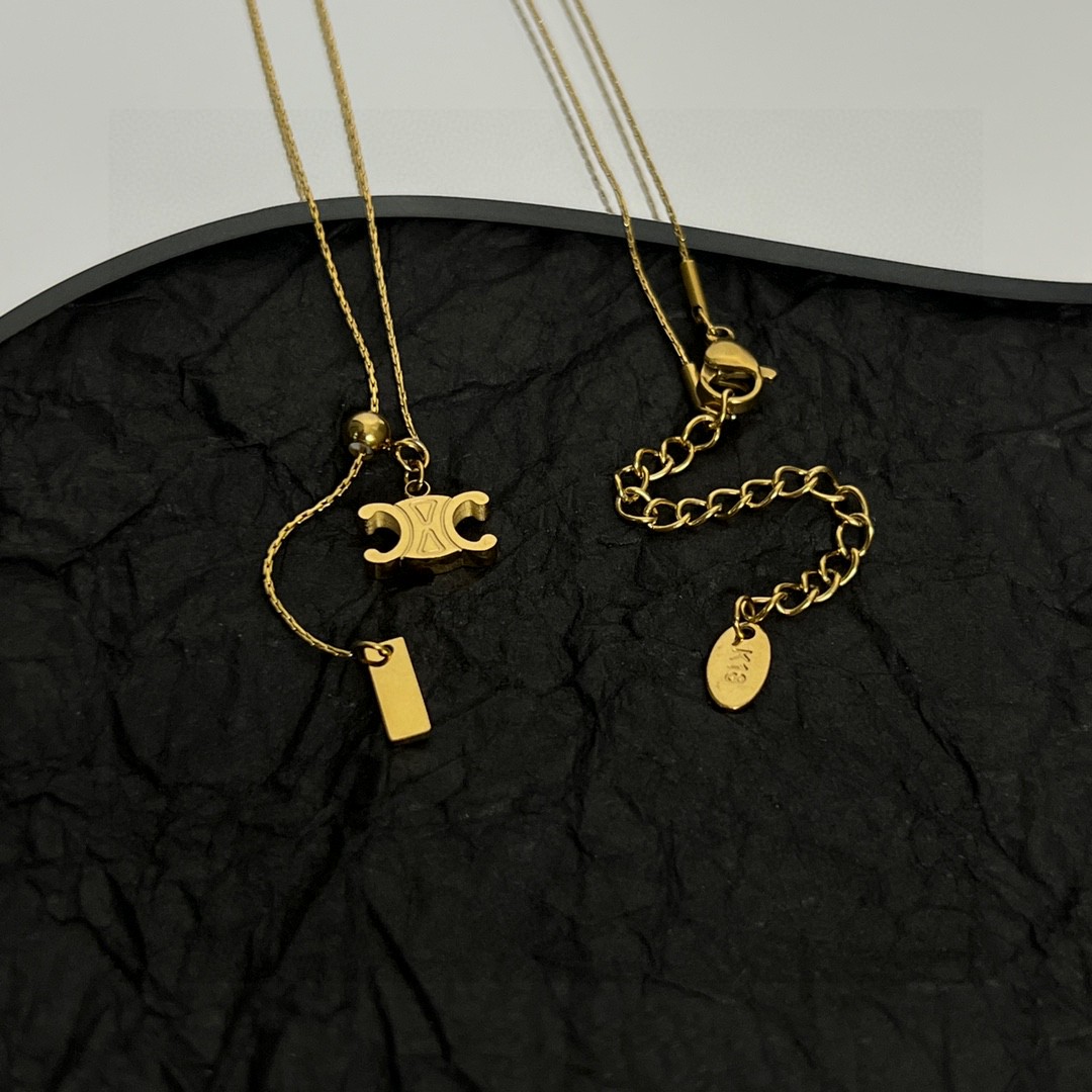 Celine Triomphe Lariat necklace gold-tone metal 40cm with 5cm extender