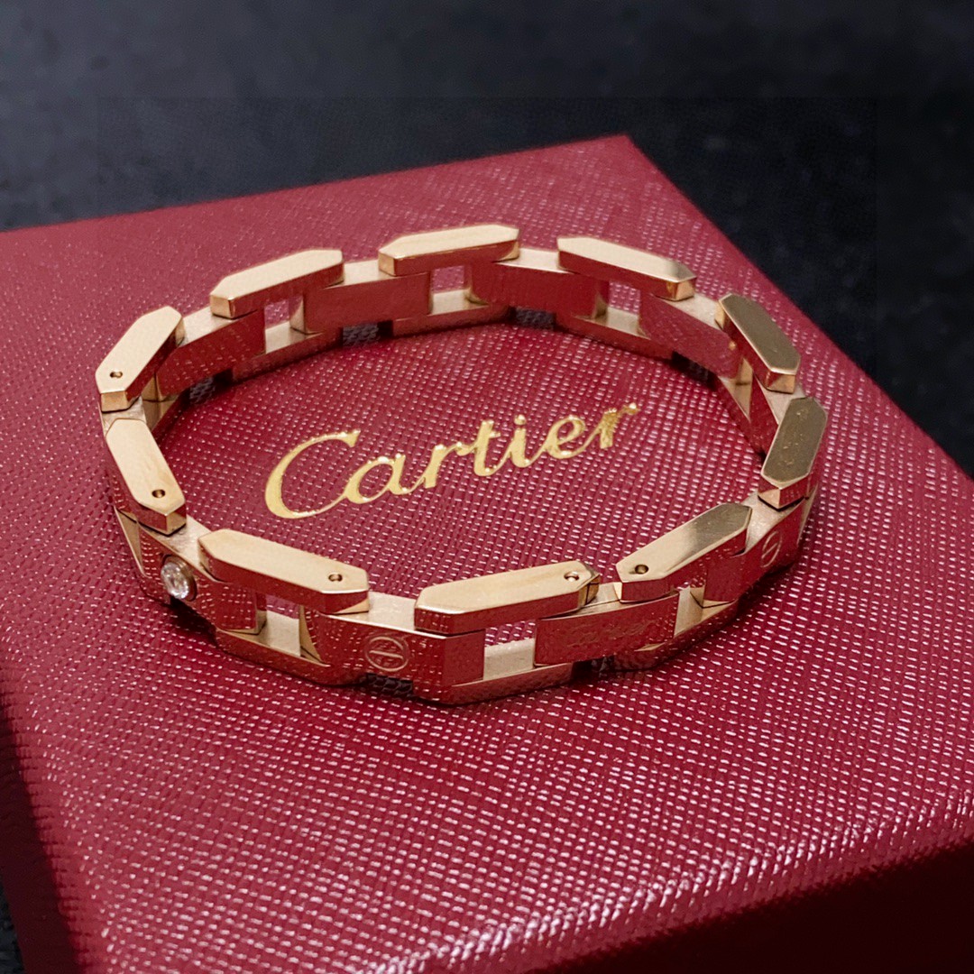 Cartier Santos de Cartier Chain Bracelet bracelet Yellow gold rose gold white gold with clear diamond accents 19CM