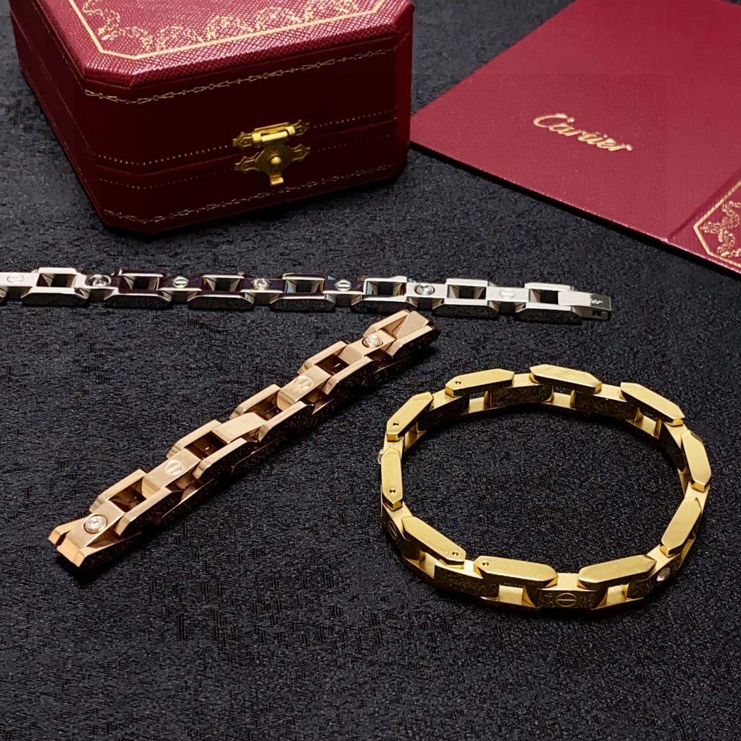 Cartier Santos de Cartier Chain Bracelet bracelet Yellow gold rose gold white gold with clear diamond accents 19CM