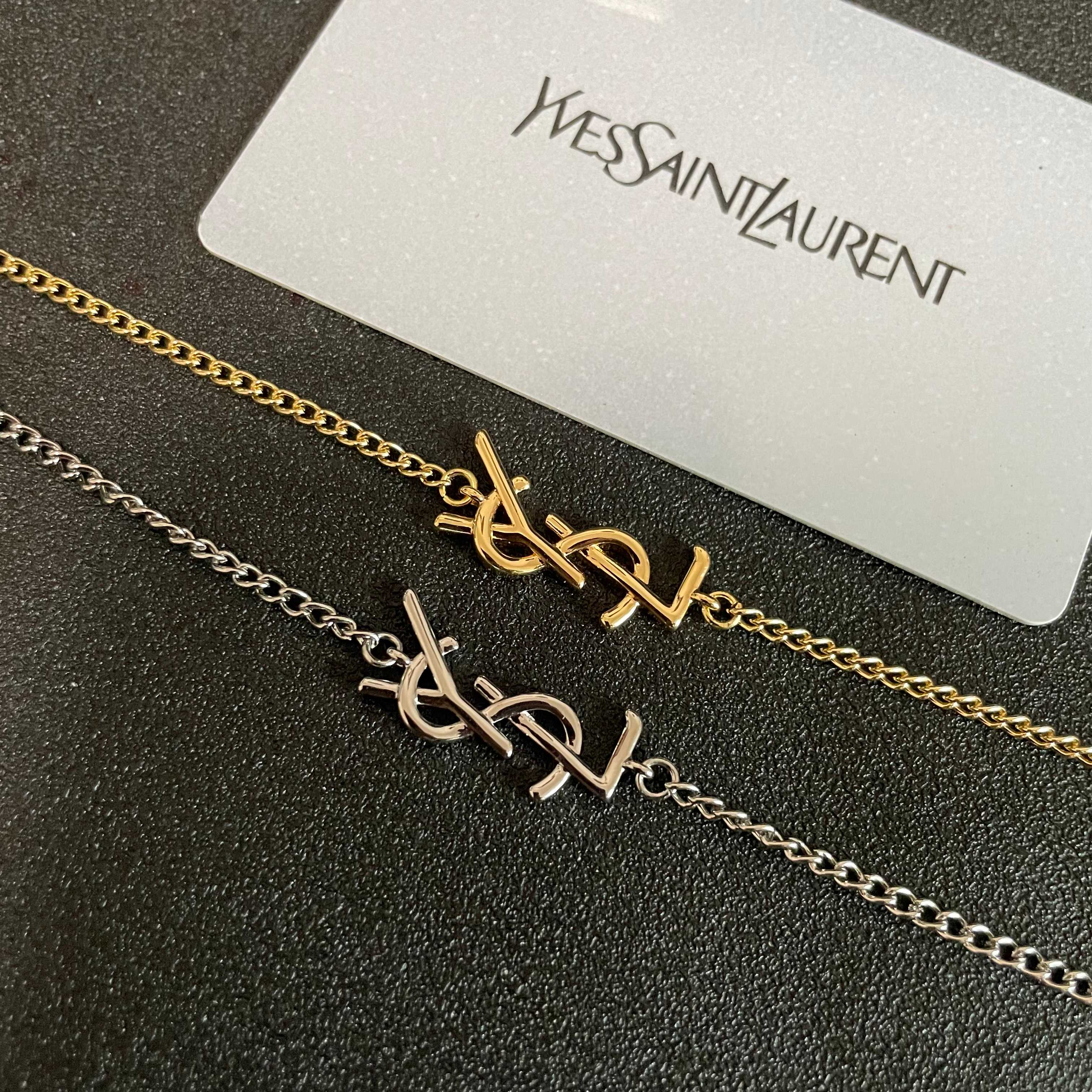 Saint Laurent Cassandre Monogram necklace silver metal 40cm