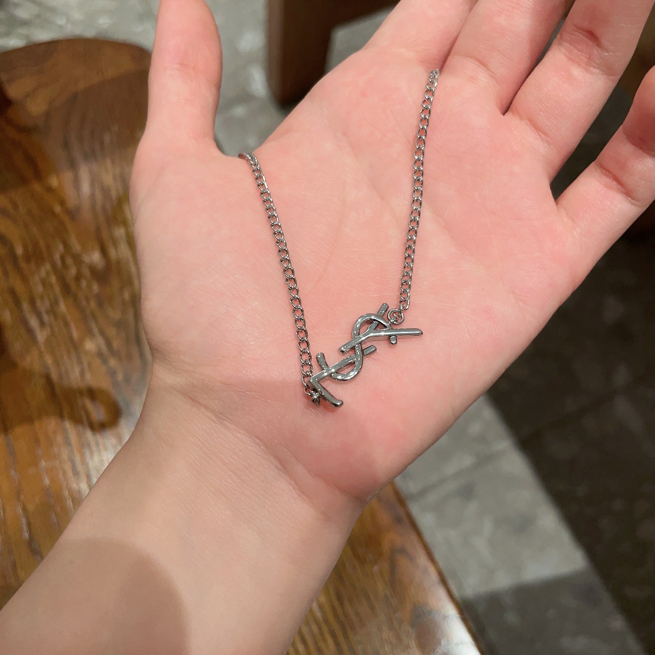 Saint Laurent Cassandre Monogram necklace silver metal 40cm