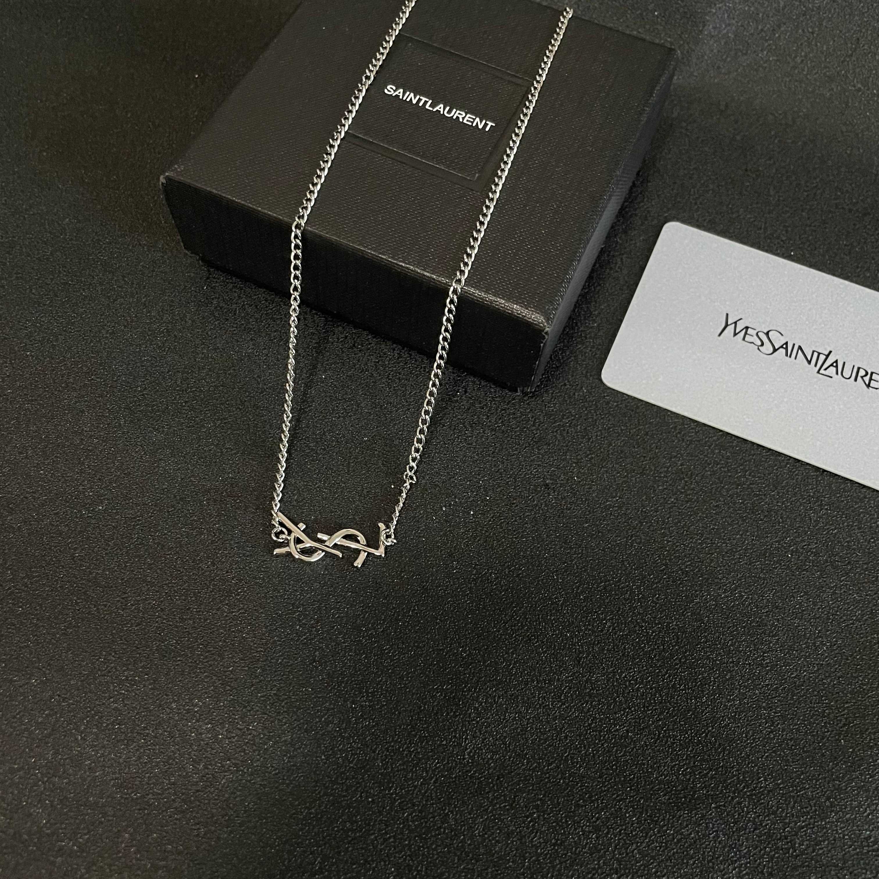 Saint Laurent Cassandre Monogram necklace silver metal 40cm