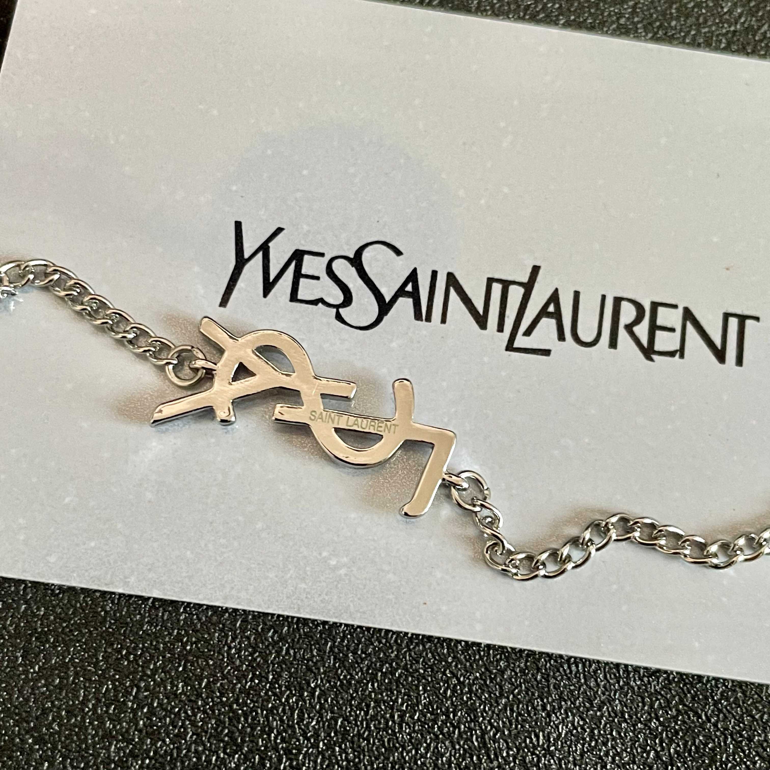 Saint Laurent Cassandre Monogram necklace silver metal 40cm