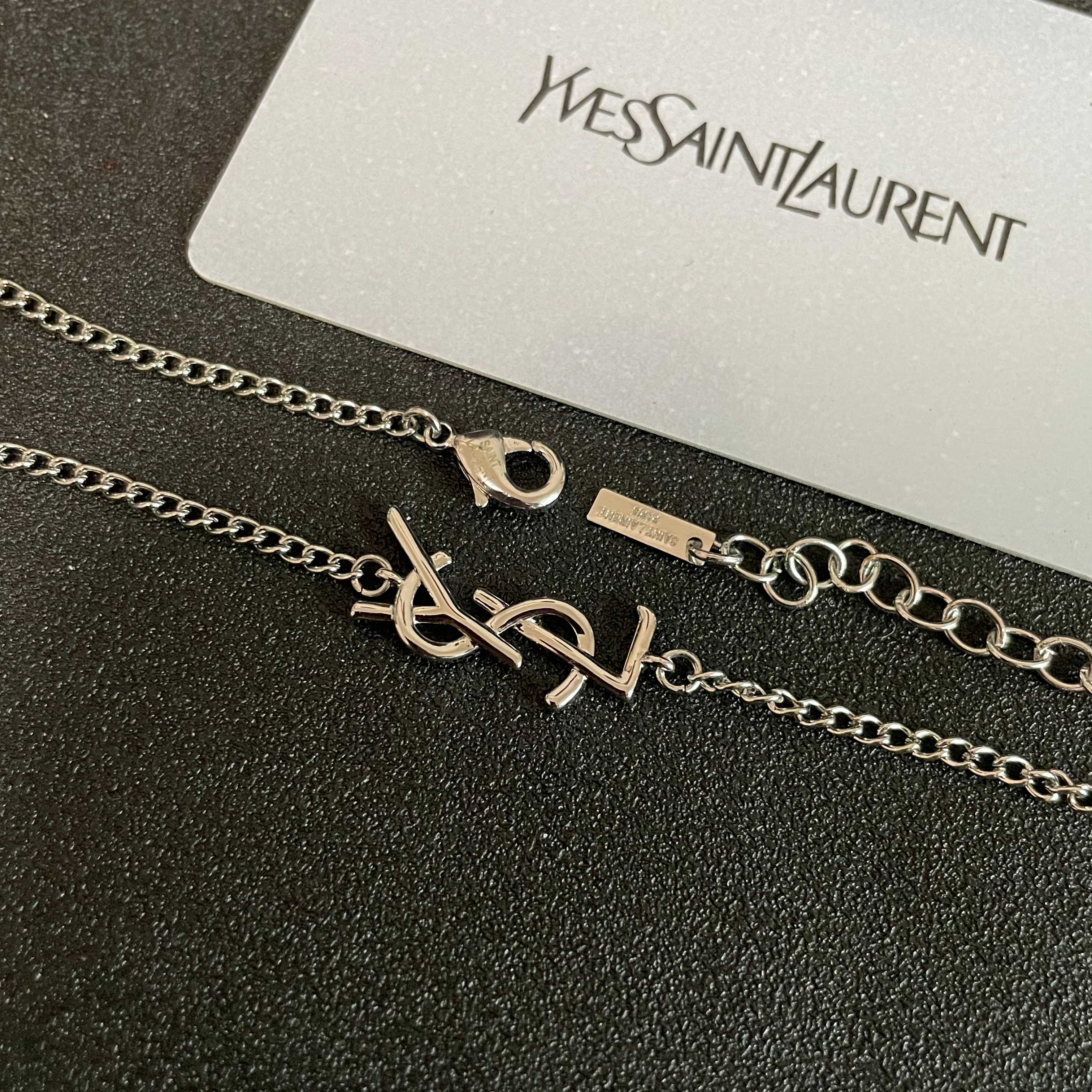 Saint Laurent Cassandre Monogram necklace silver metal 40cm