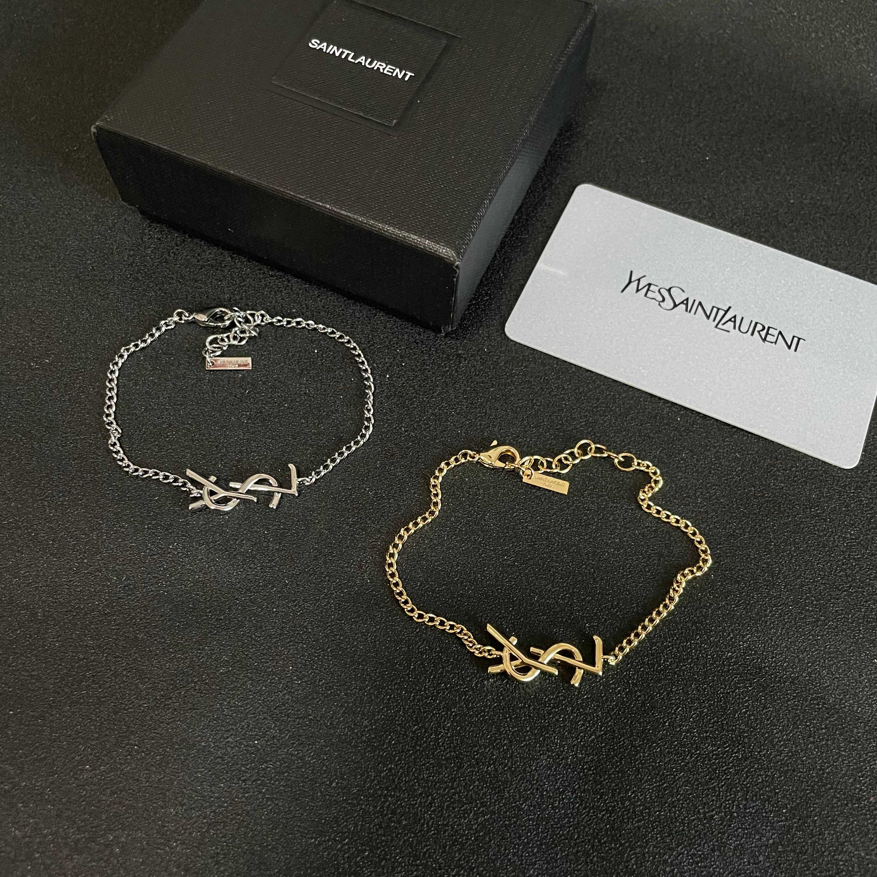 Saint Laurent Cassandre YSL Monogram bracelet silver-toned metal no gemstones 18cm with 3cm extender
