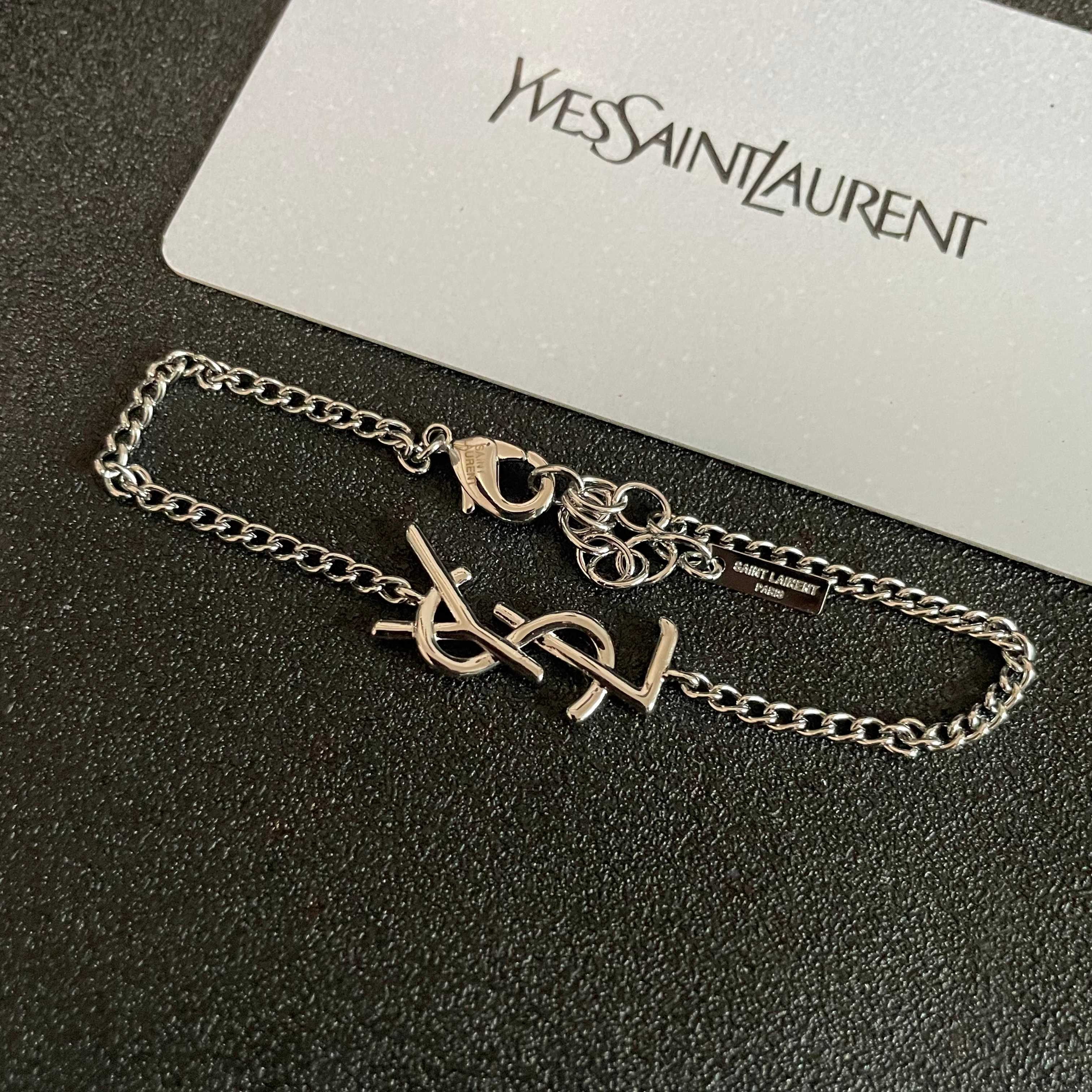 Saint Laurent Cassandre YSL Monogram bracelet silver-toned metal no gemstones 18cm with 3cm extender