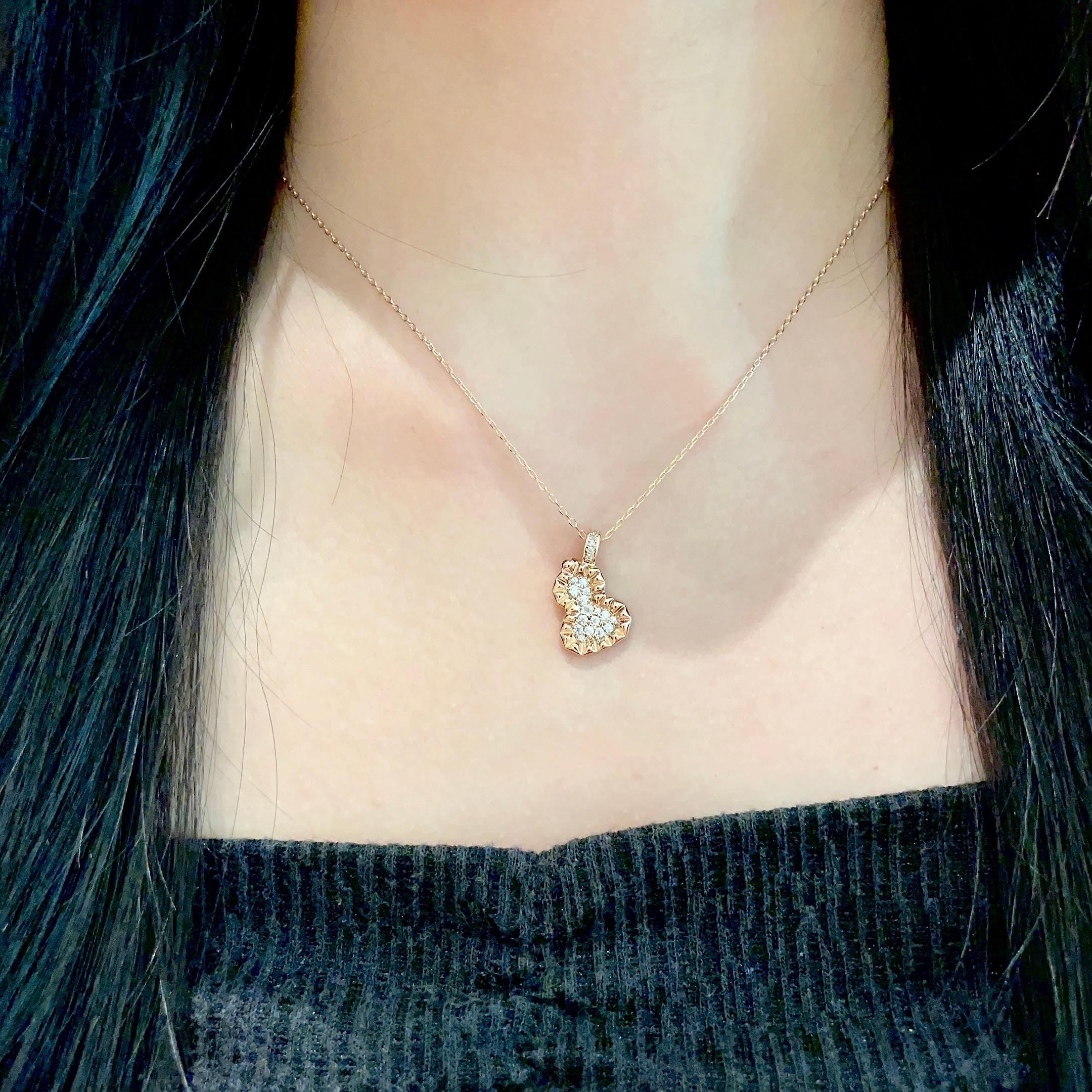 Qeelin Wulu Gourd necklace 18K rose gold clear diamond 42cm
