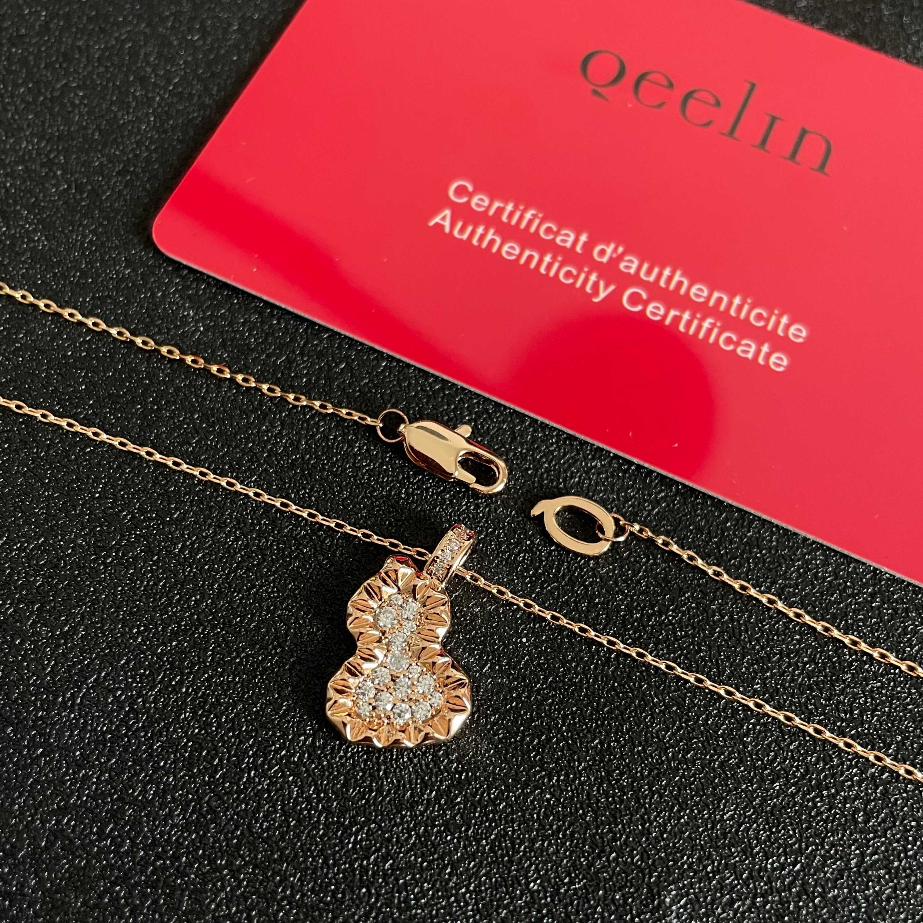 Qeelin Wulu Gourd necklace 18K rose gold clear diamond 42cm