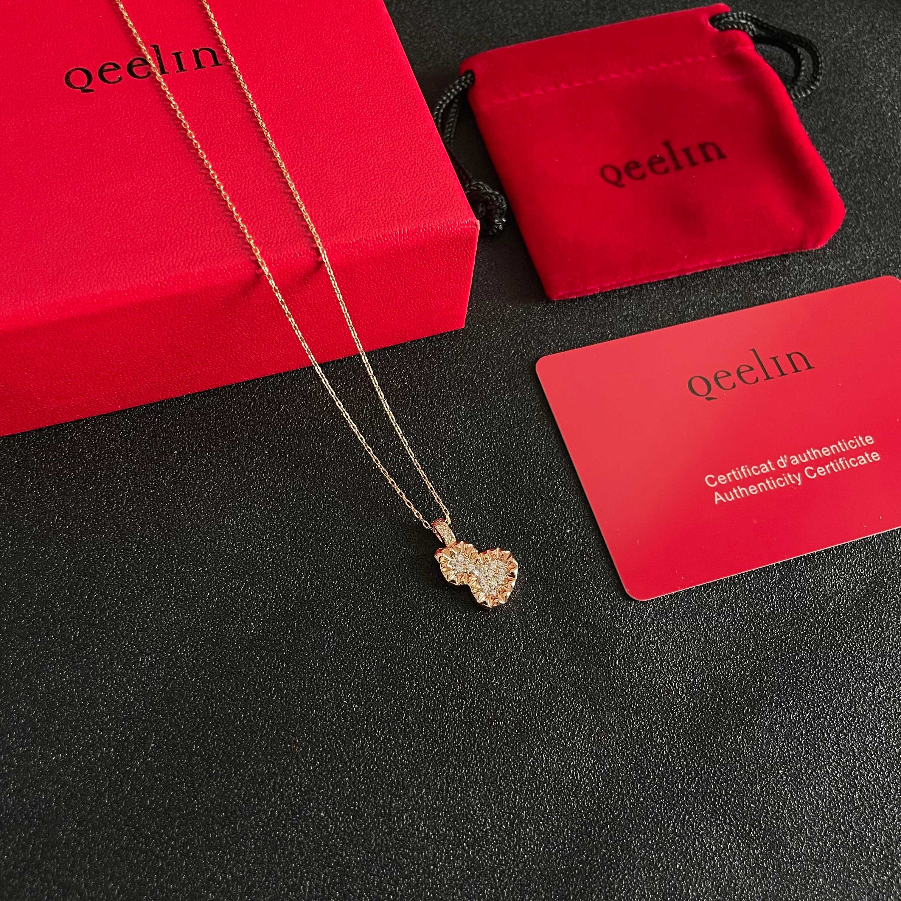 Qeelin Wulu Gourd necklace 18K rose gold clear diamond 42cm