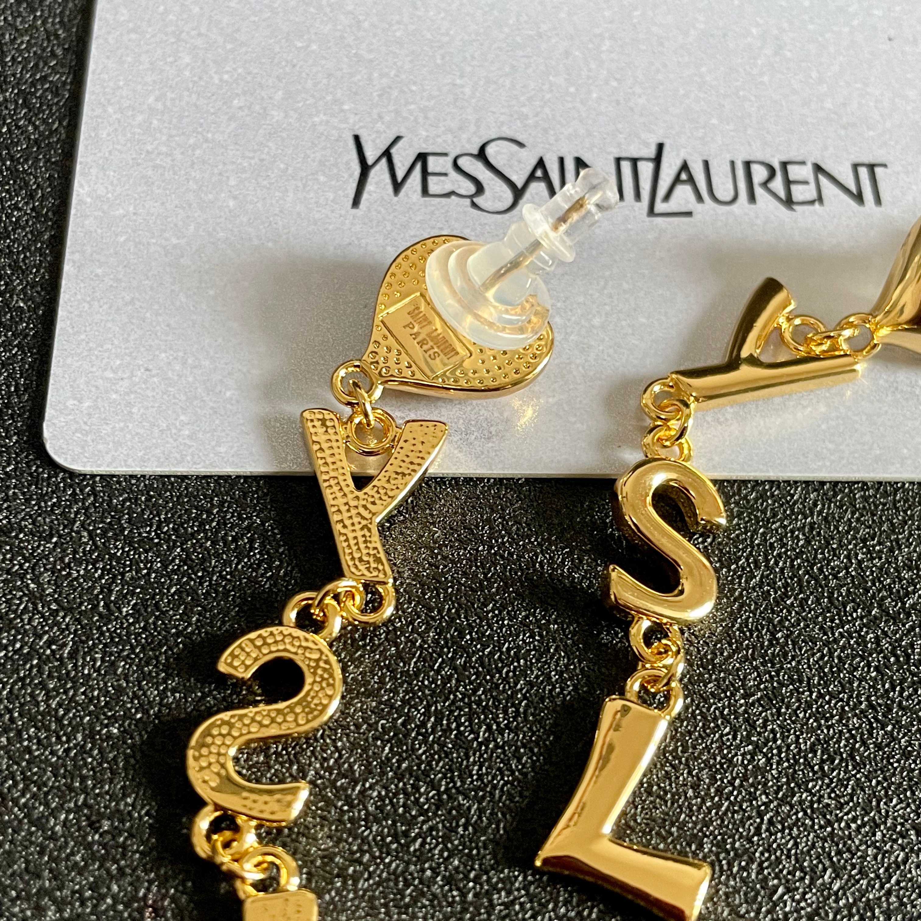 Saint Laurent YSL Heart Letter Drop earrings gold-tone metal 6cm drop length