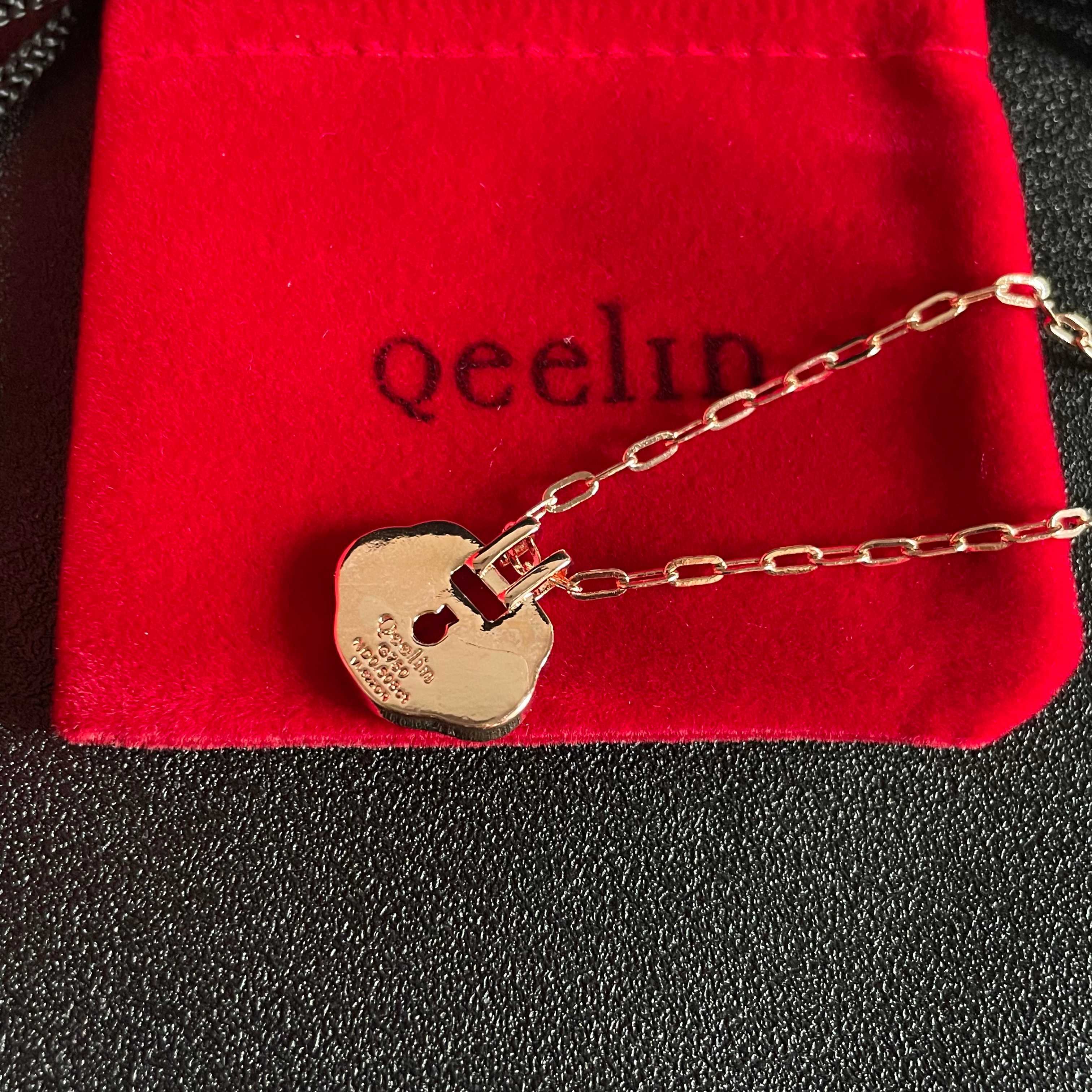 Qeelin Kirin mini Ruyi necklace Rose gold plated metal white mother-of-pearl clear high-carbon diamonds 42cm