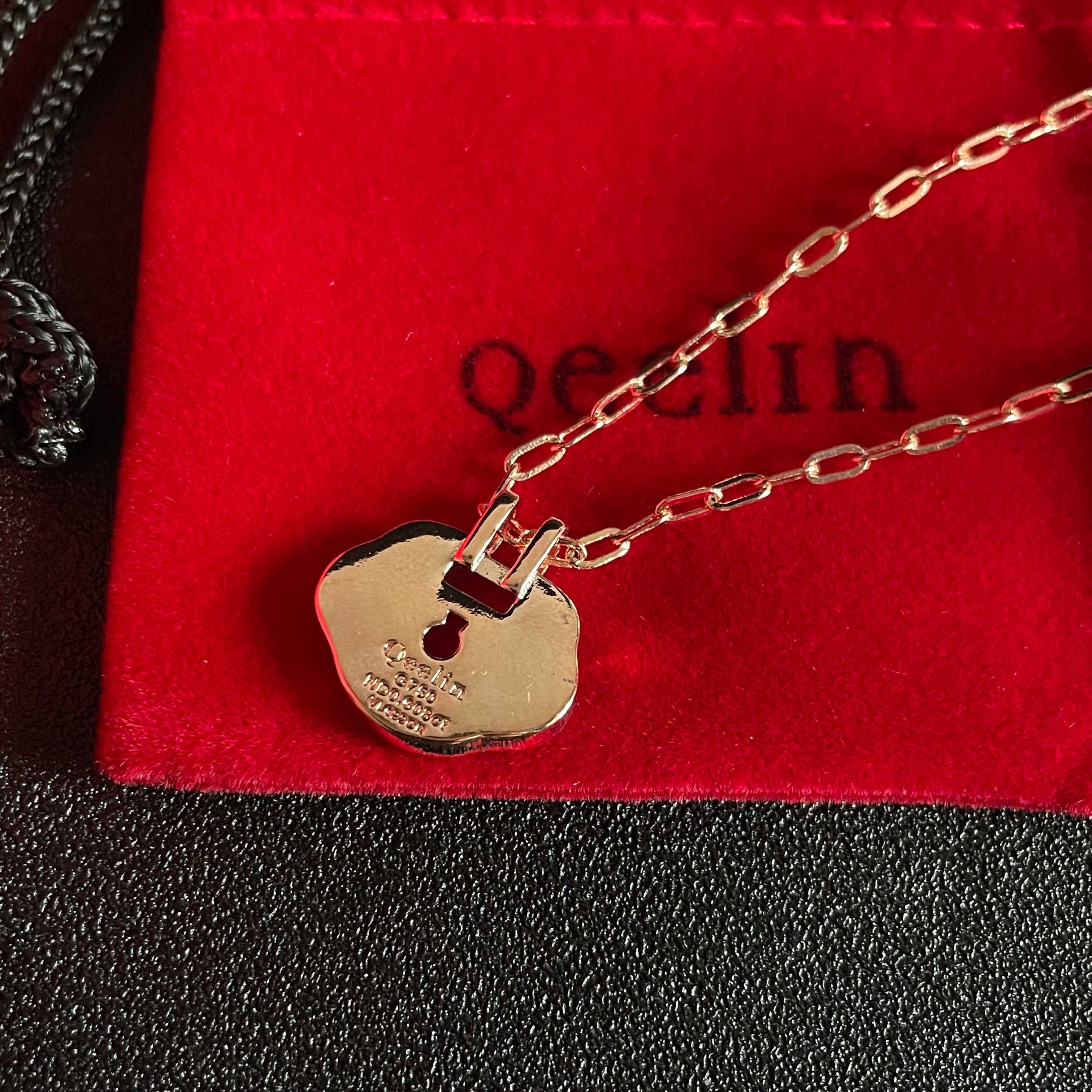 Qeelin Yu Yi Mini Ruyi necklace Rose gold metal red enamel clear diamond accents 42cm