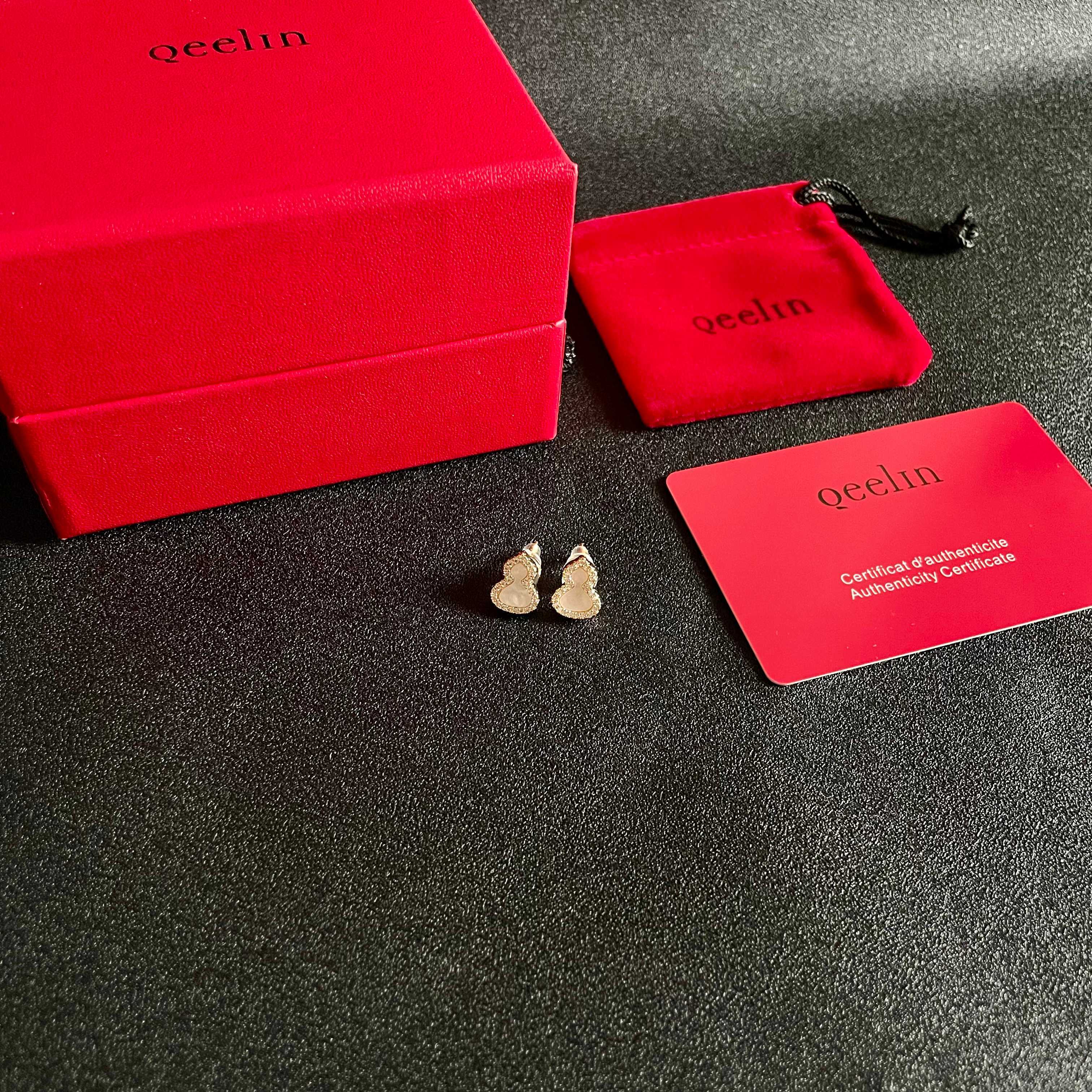 Qeelin Kirin Mini Gourd earrings rose gold white mother-of-pearl clear diamonds mini stud