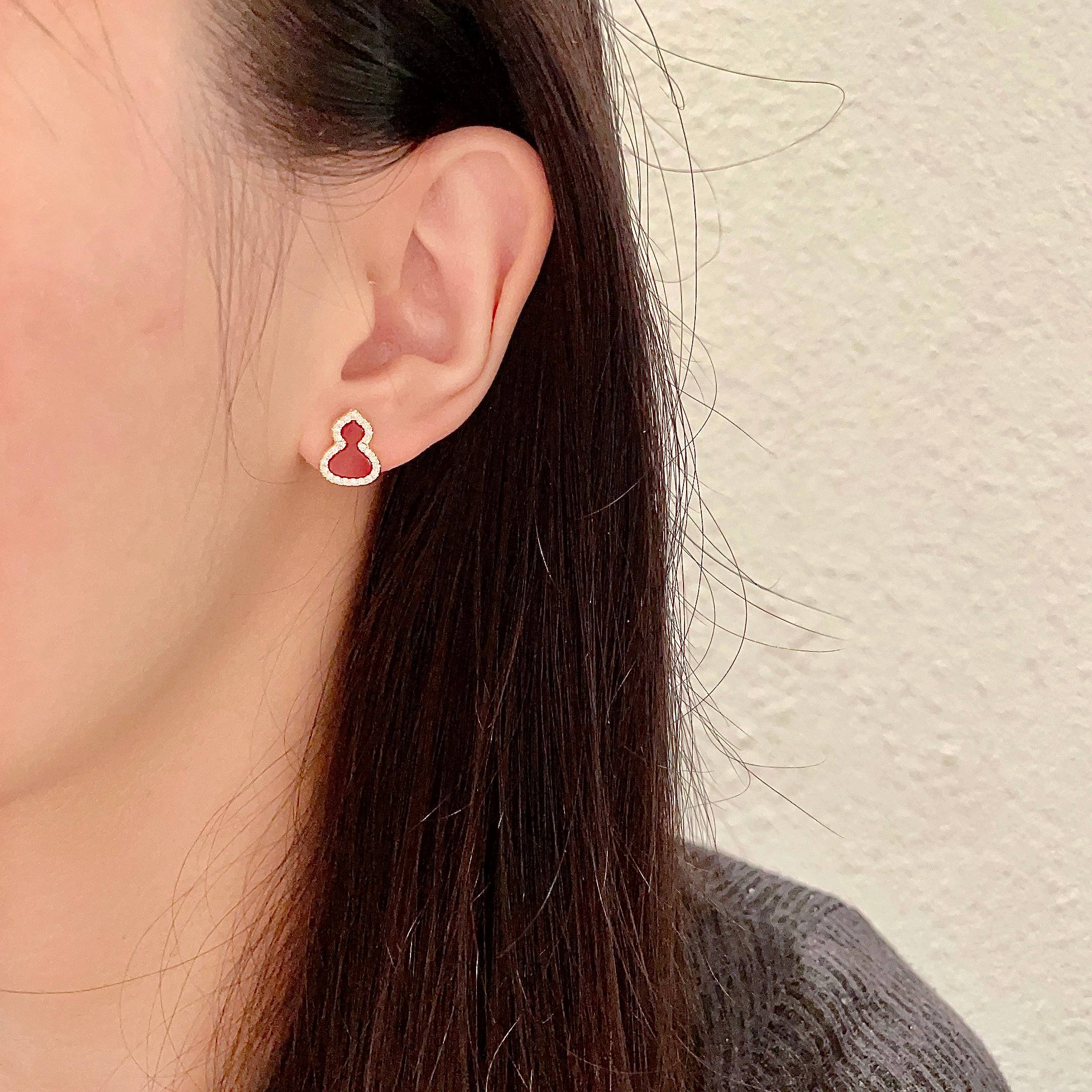 Qeelin Wulu earrings 18k rose gold with diamonds available in mother-of-pearl red agate and open diamond versions mini