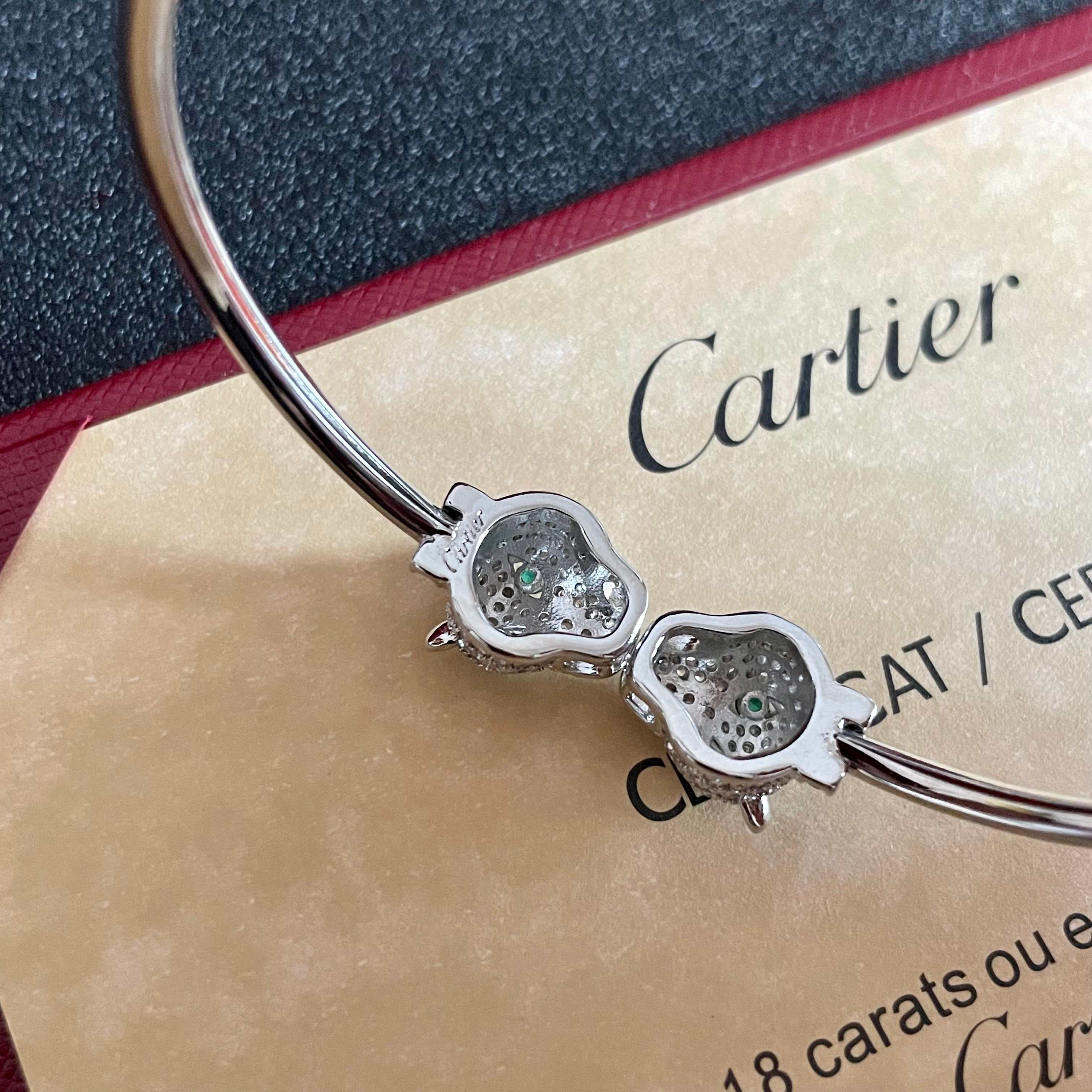 Cartier Panthere de Cartier bracelet 18k white gold diamond emerald sapphire 17