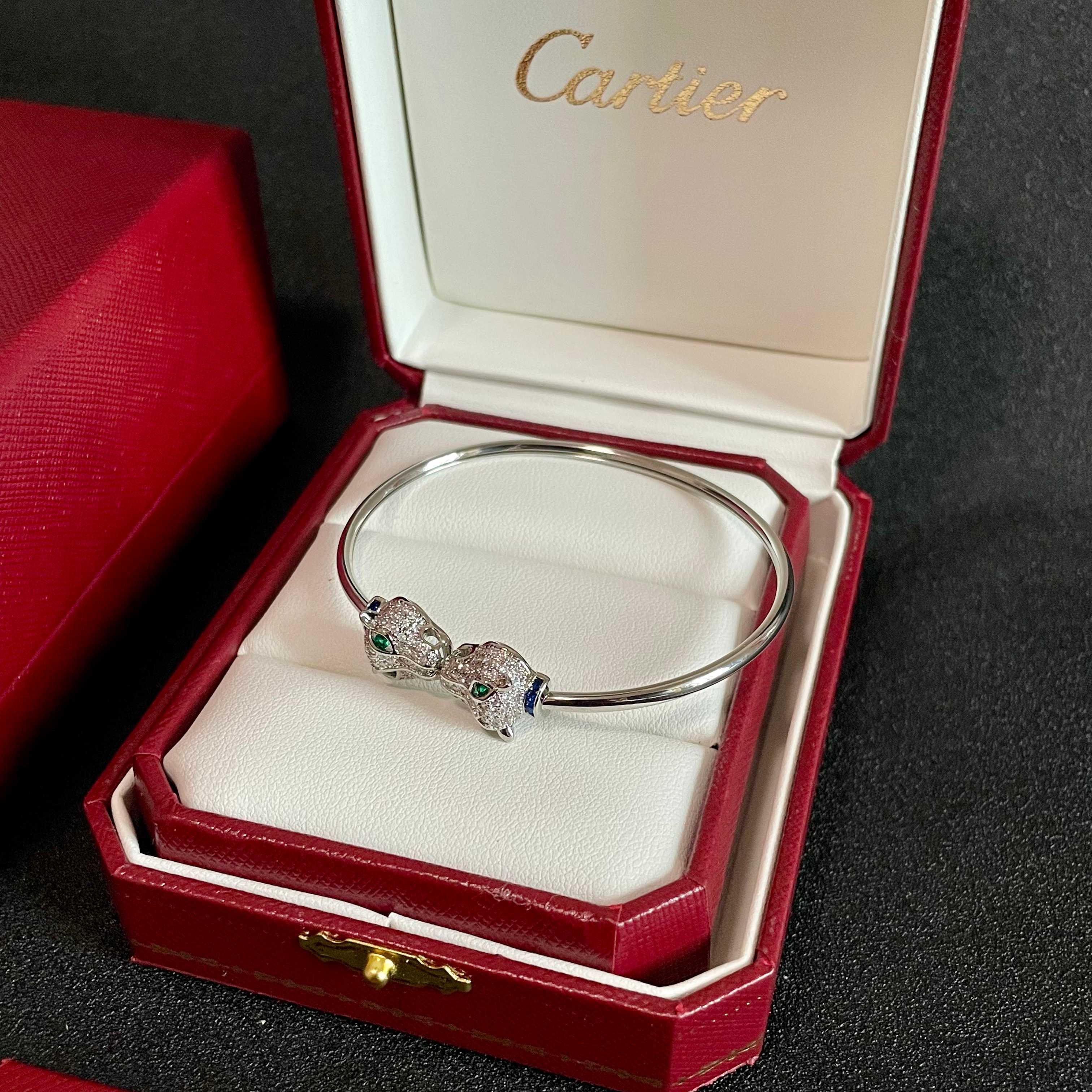 Cartier Panthere de Cartier bracelet 18k white gold diamond emerald sapphire 17